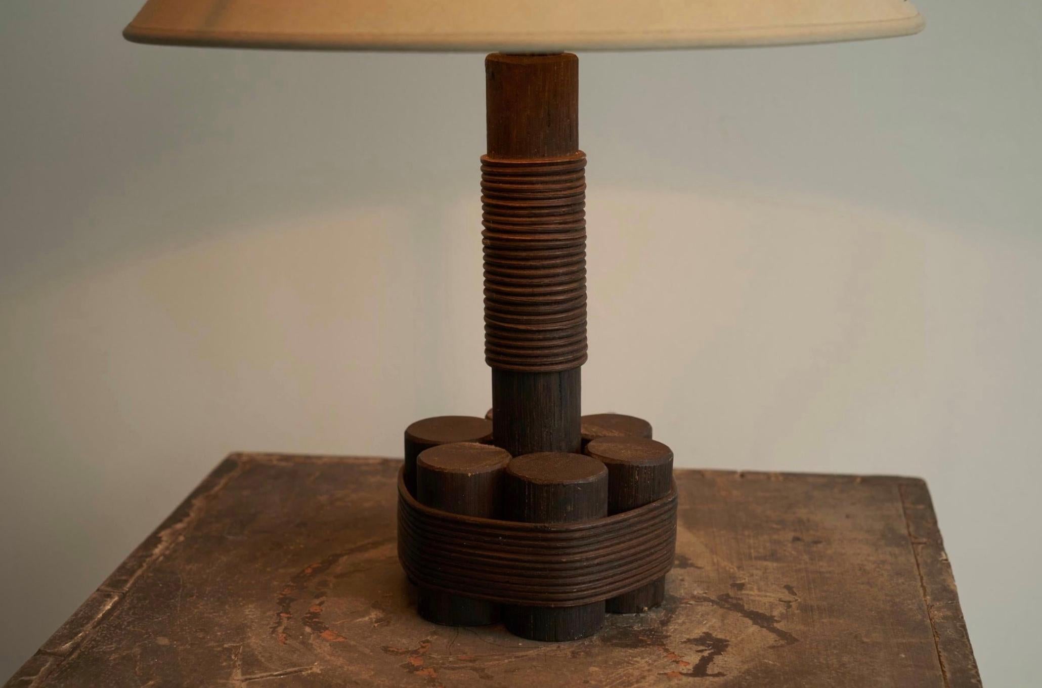 European Wabi Sabi Table Lamp in Bamboo and Rattan 1970s