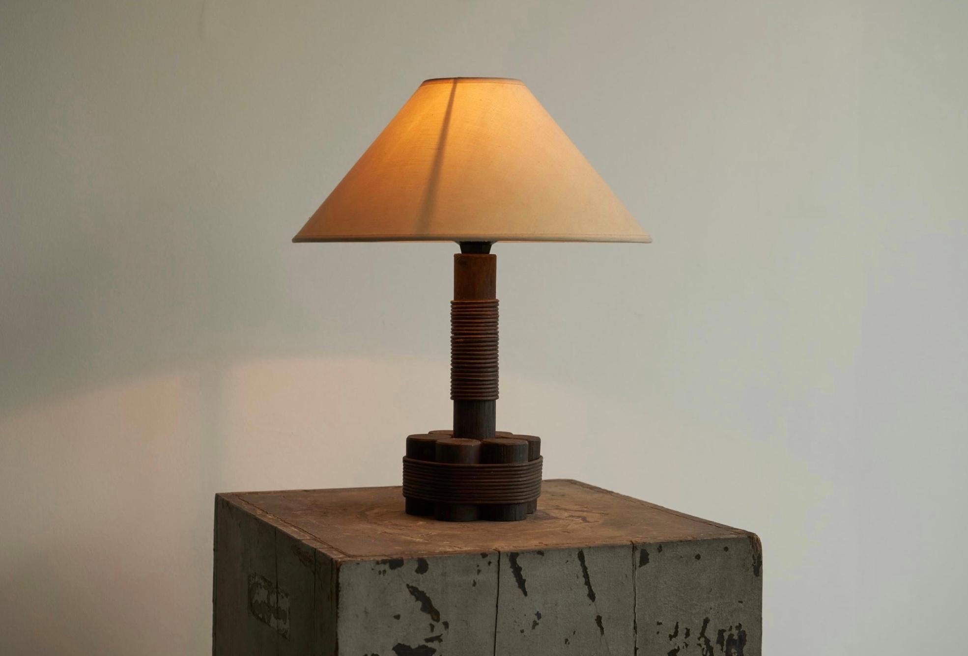 Hand-Crafted Wabi Sabi Table Lamp in Bamboo and Rattan 1970s