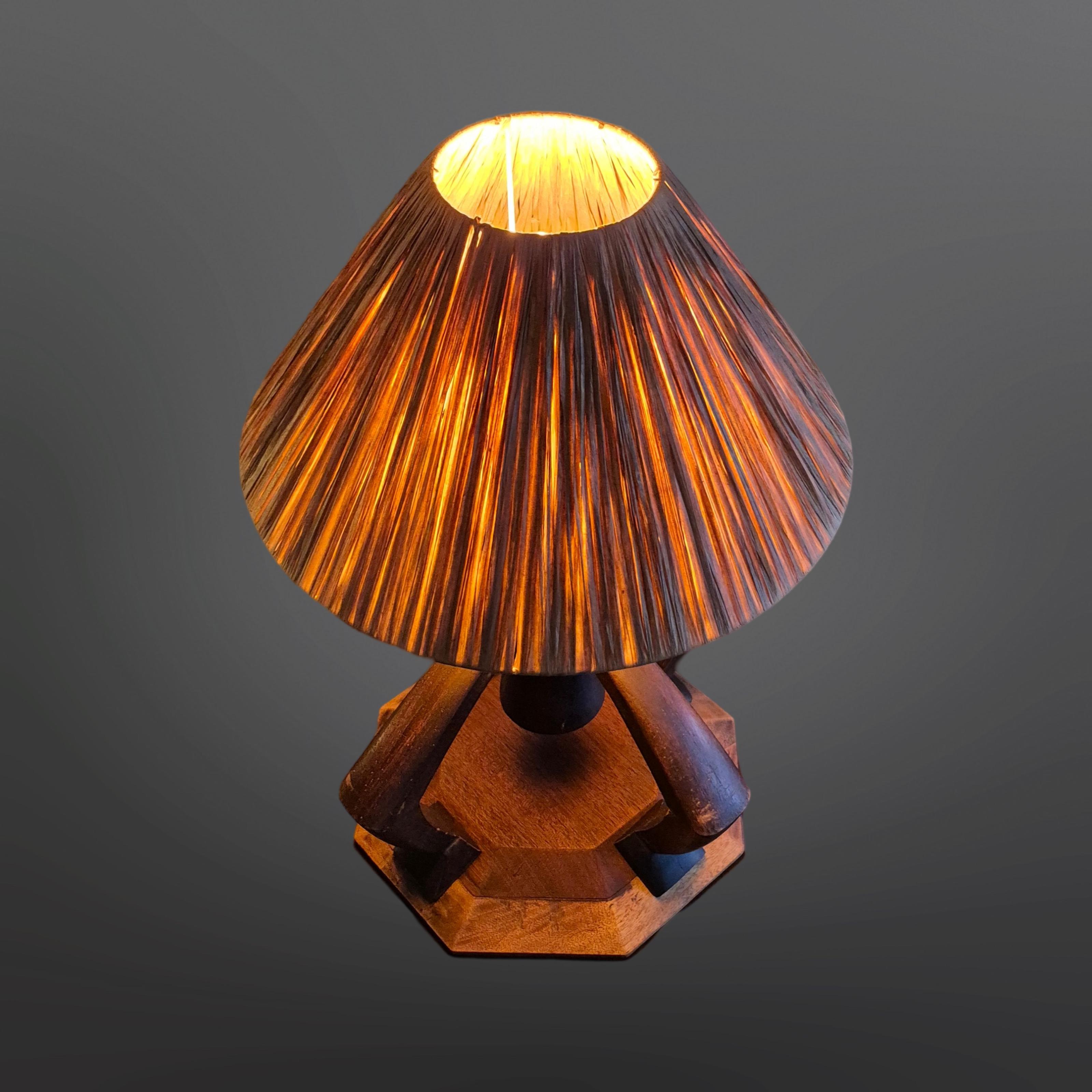 Hand made wabi sabi table lamp. Hand carved from solid wood. It has 4 