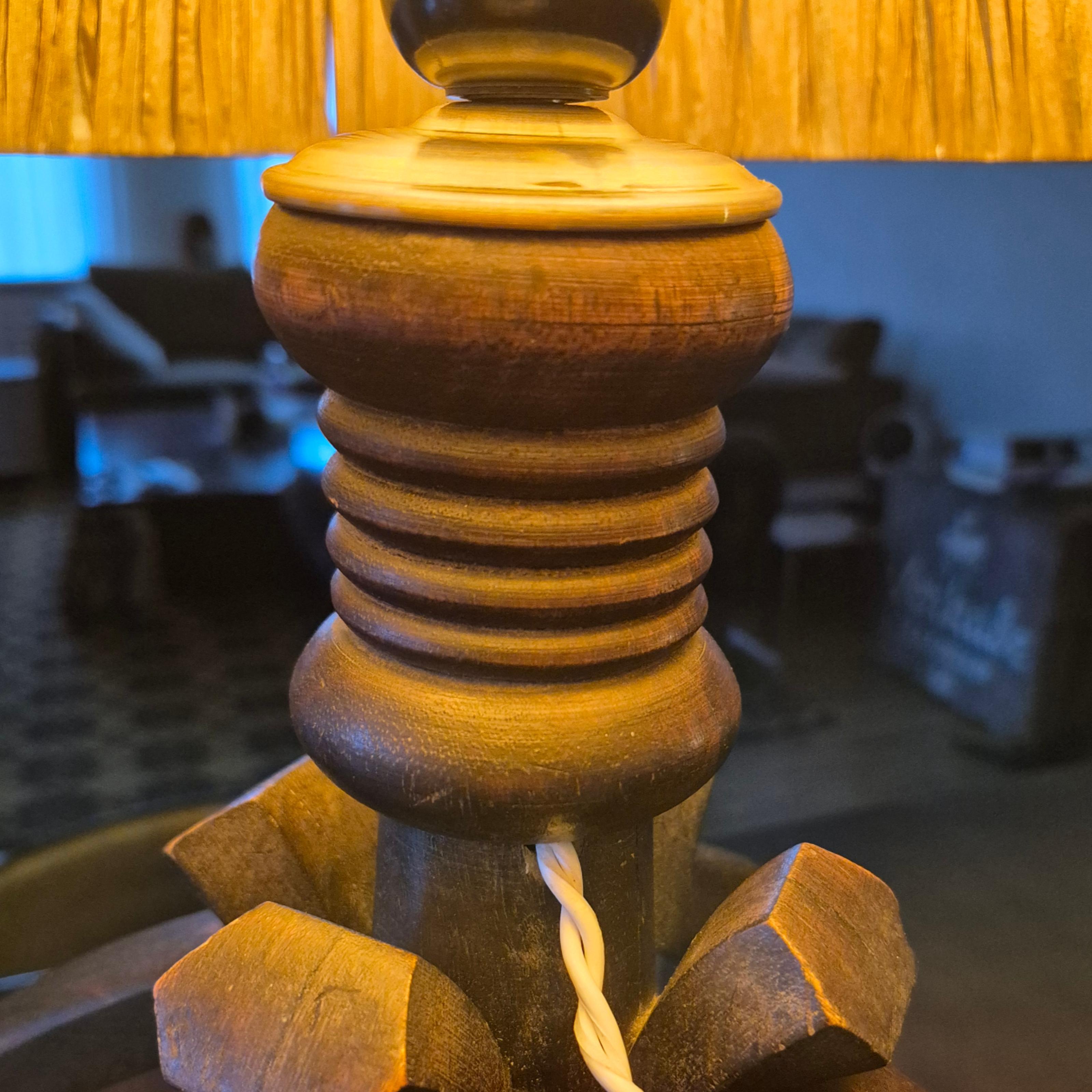 Arts and Crafts Wabi sabi table lamp with raffia shade, Netherlands 1930s For Sale