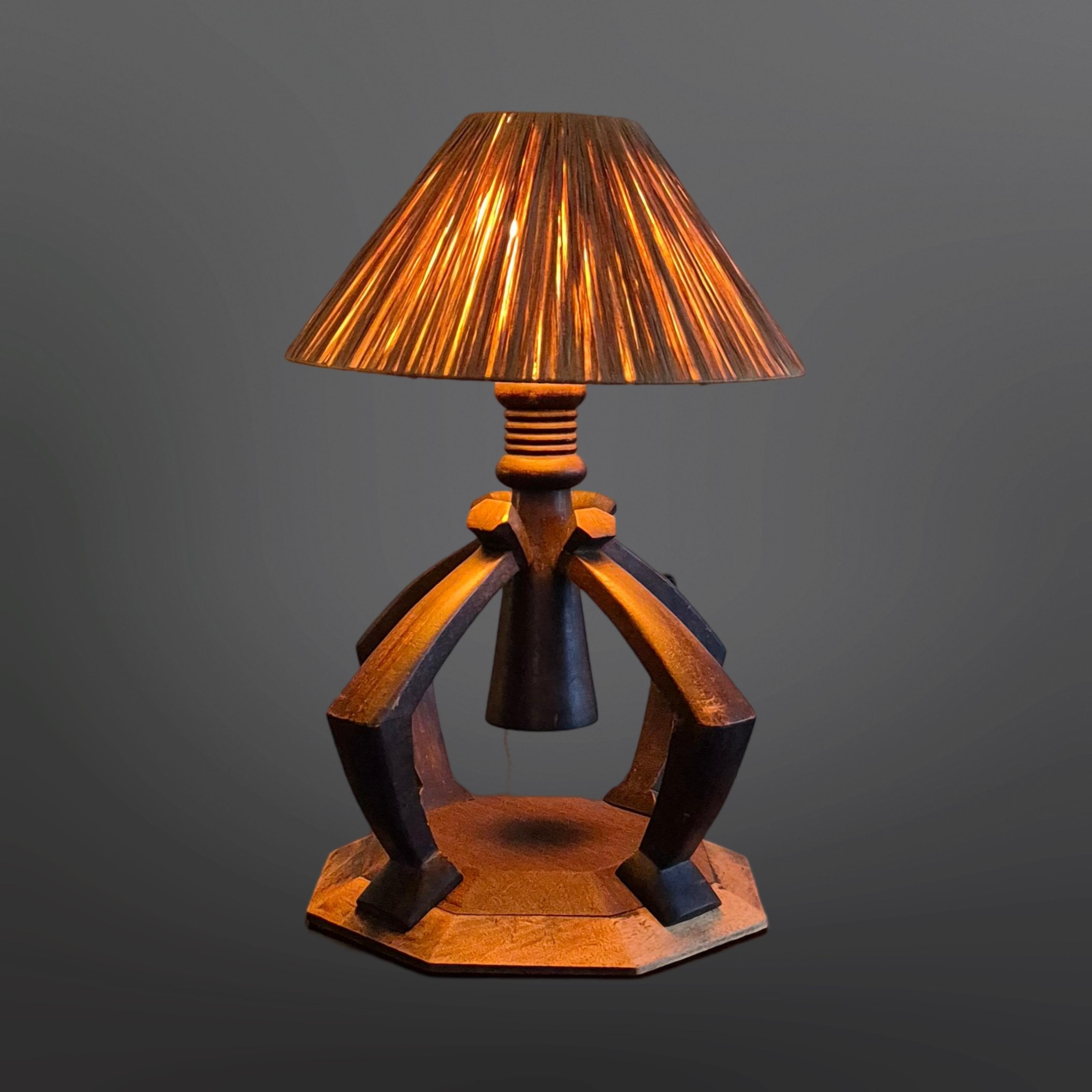Raffia Wabi sabi table lamp with raffia shade, Netherlands 1930s For Sale
