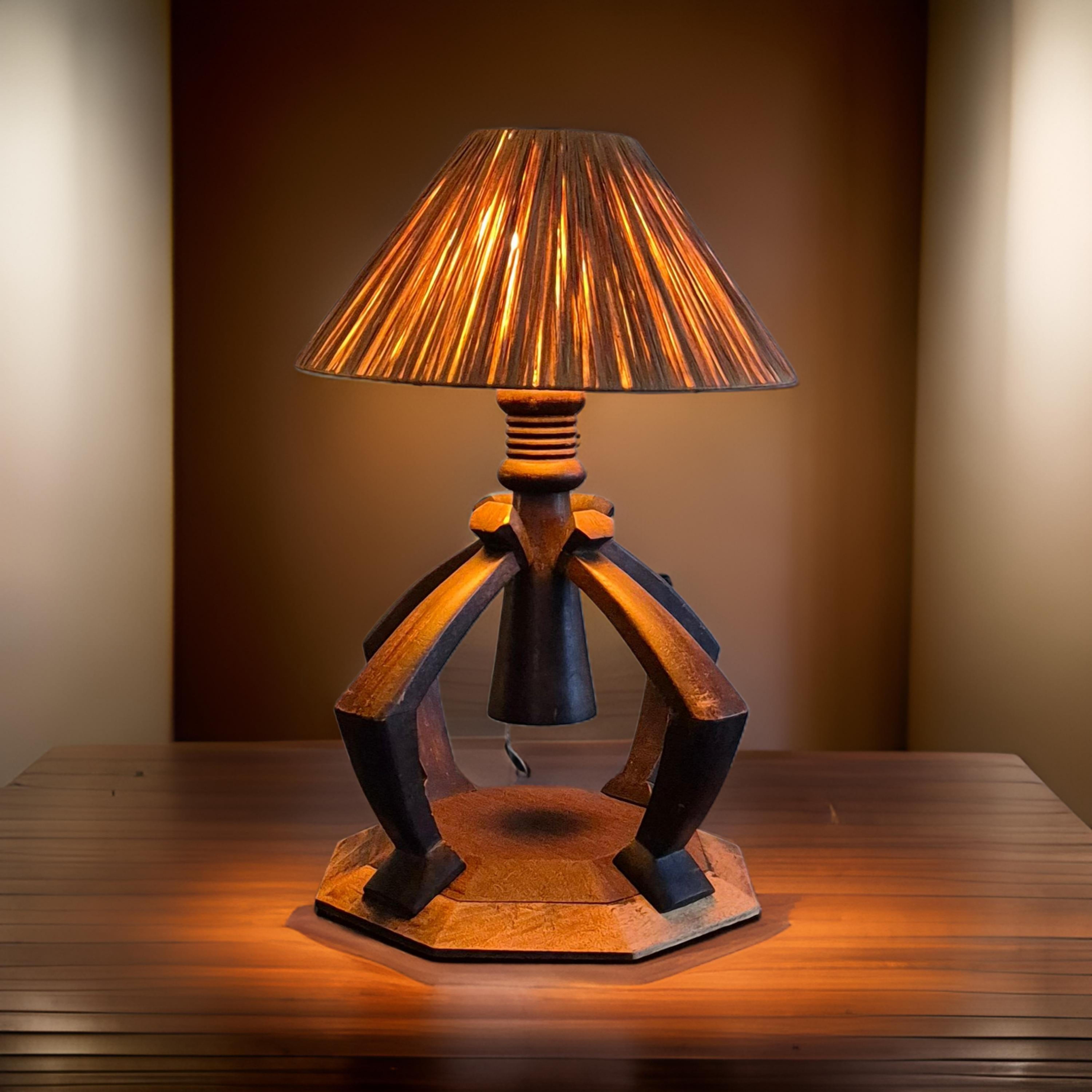 Wabi sabi table lamp with raffia shade, Netherlands 1930s For Sale 1