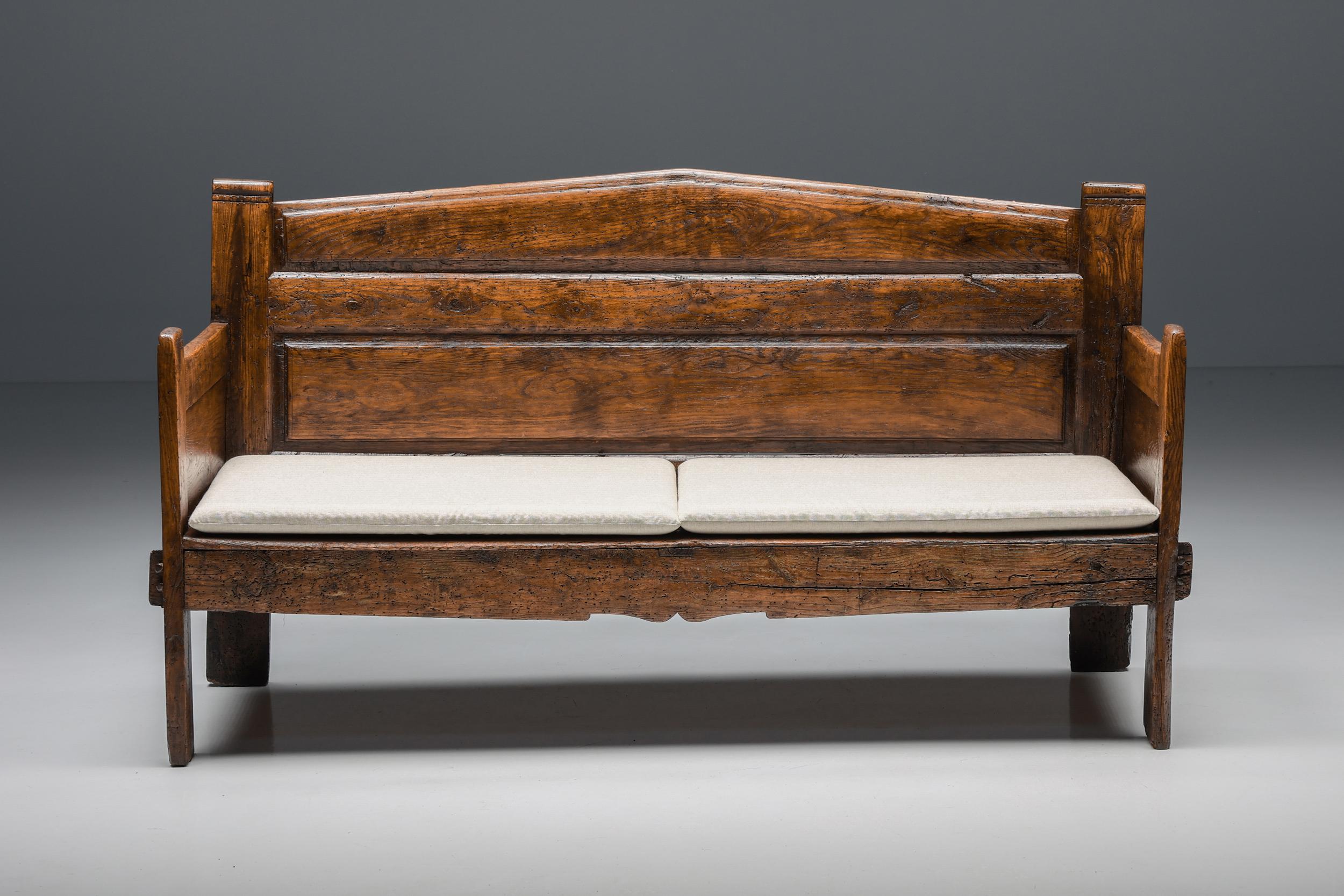 Rustic Wabi-Sabi Three Seater Bench, Monoxylite, Haut Savoie, Breton, 19th Century