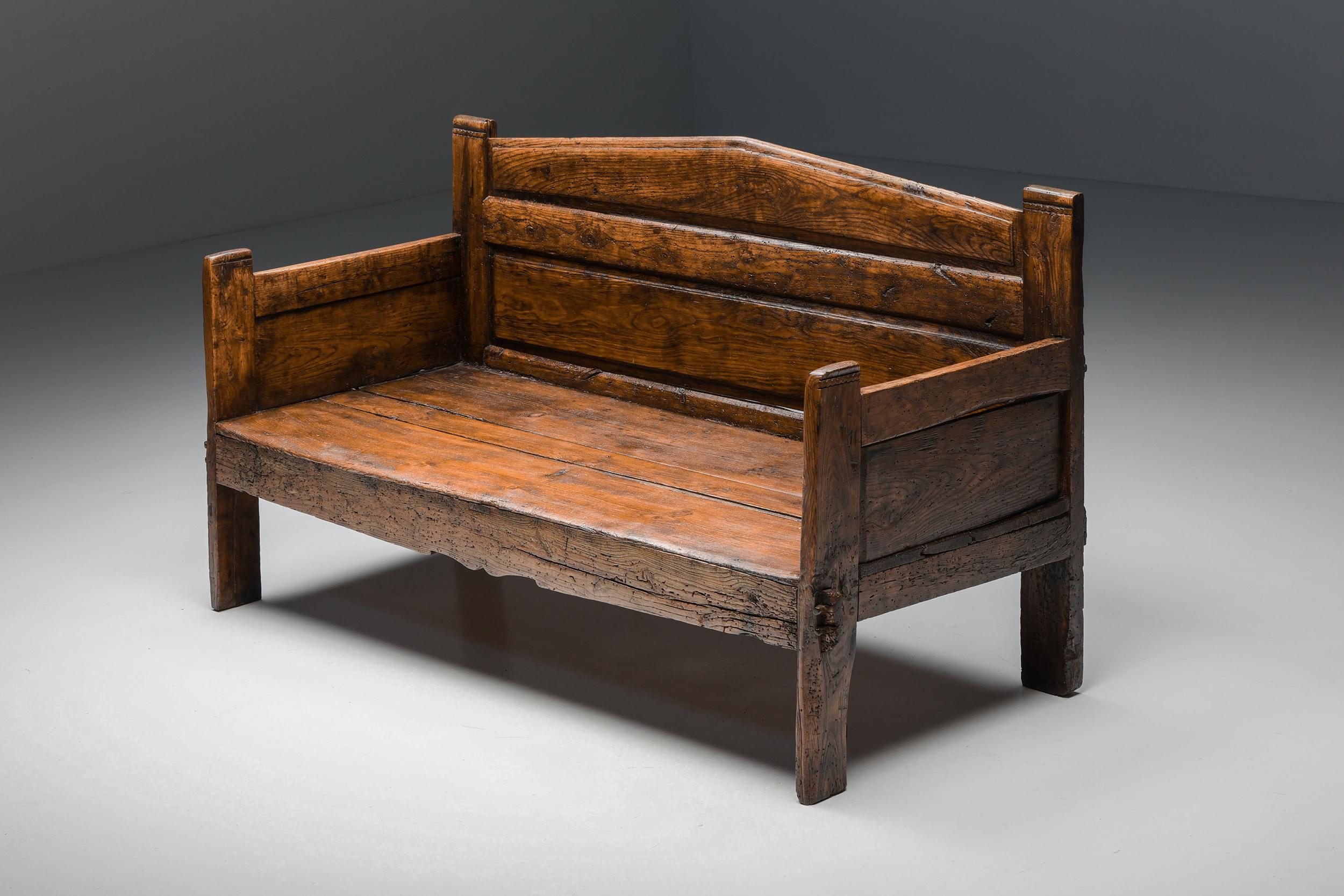 Wabi-Sabi Three Seater Bench, Monoxylite, Haut Savoie, Breton, 19th Century In Excellent Condition In Antwerp, BE