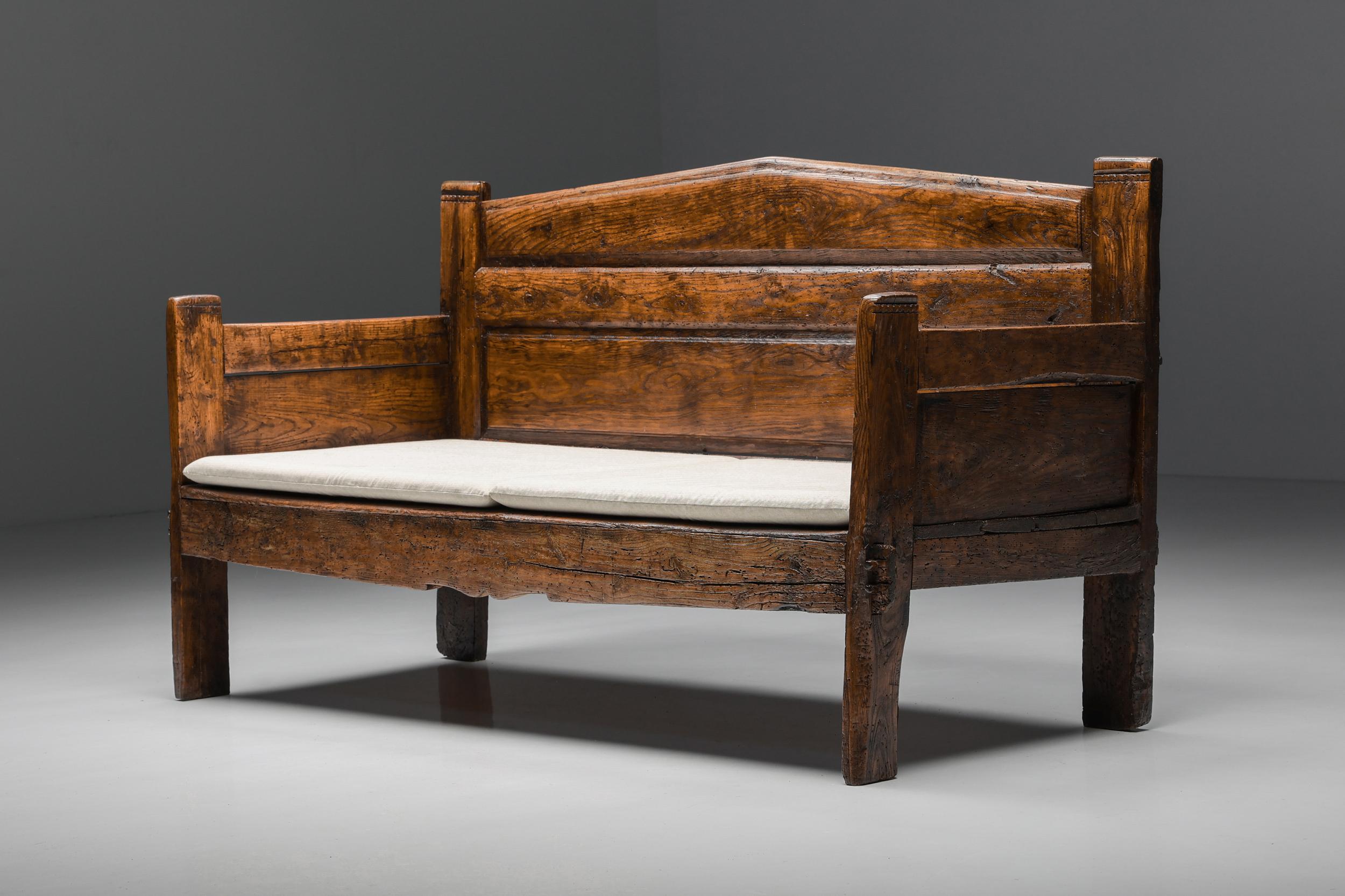 Wood Wabi-Sabi Three Seater Bench, Monoxylite, Haut Savoie, Breton, 19th Century