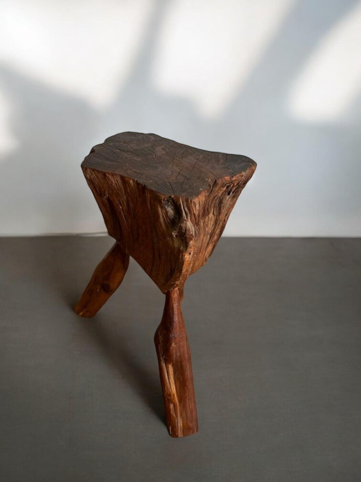 Wabi-sabi Tripod Stool  20th Century  Solid Natural Wood  Hand-Carved In Good Condition For Sale In Kaštel Sućurac, HR