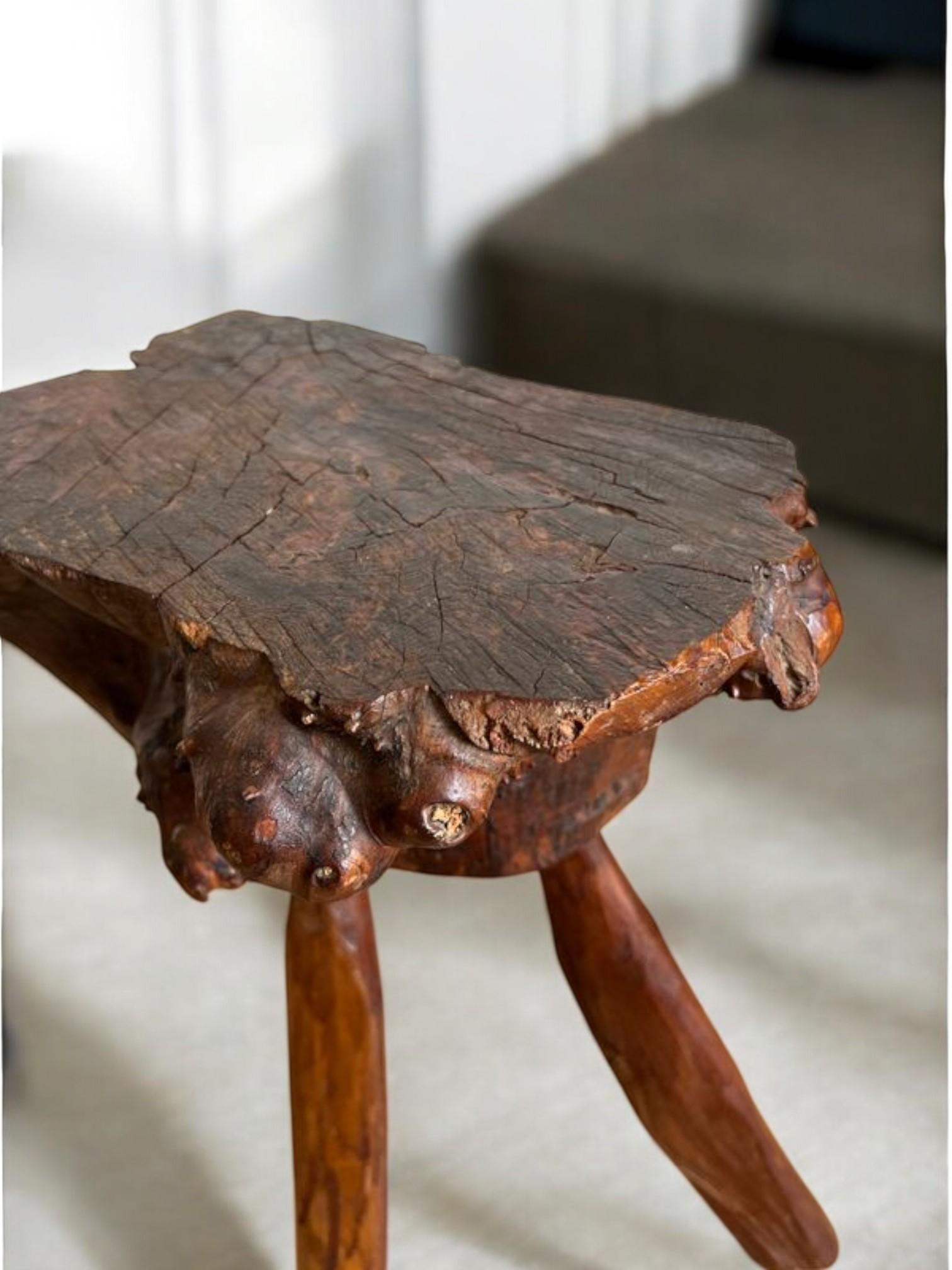 Mid-20th Century Wabi-sabi Tripod Stool  20th Century  Solid Natural Wood  Hand-Carved For Sale