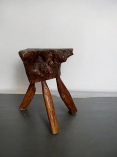 Wabi-sabi Tripod Stool  20th Century  Solid Natural Wood  Hand-Carved