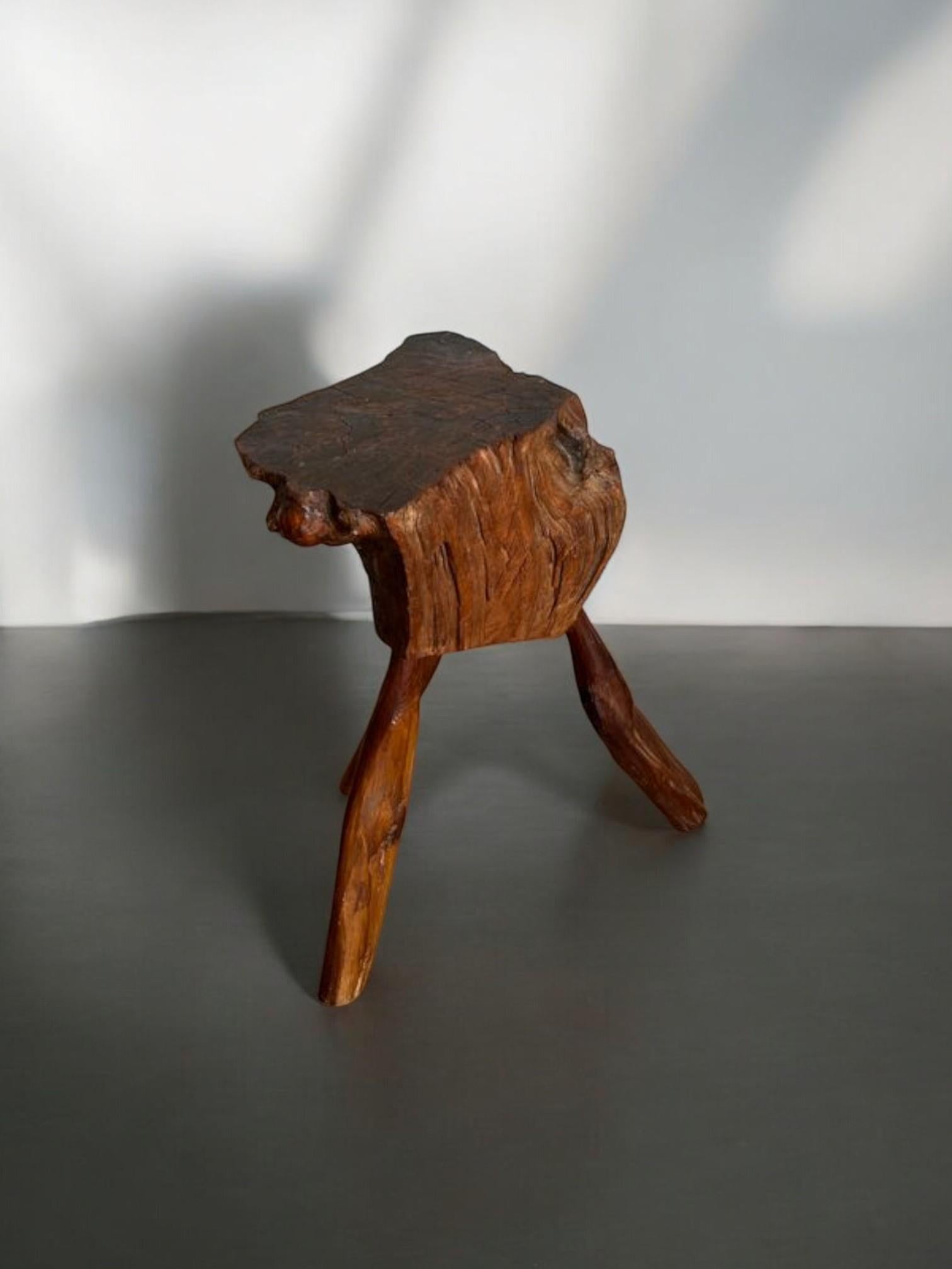 Wabi-sabi Tripod Stool  20th Century  Solid Natural Wood  Hand-Carved For Sale 1