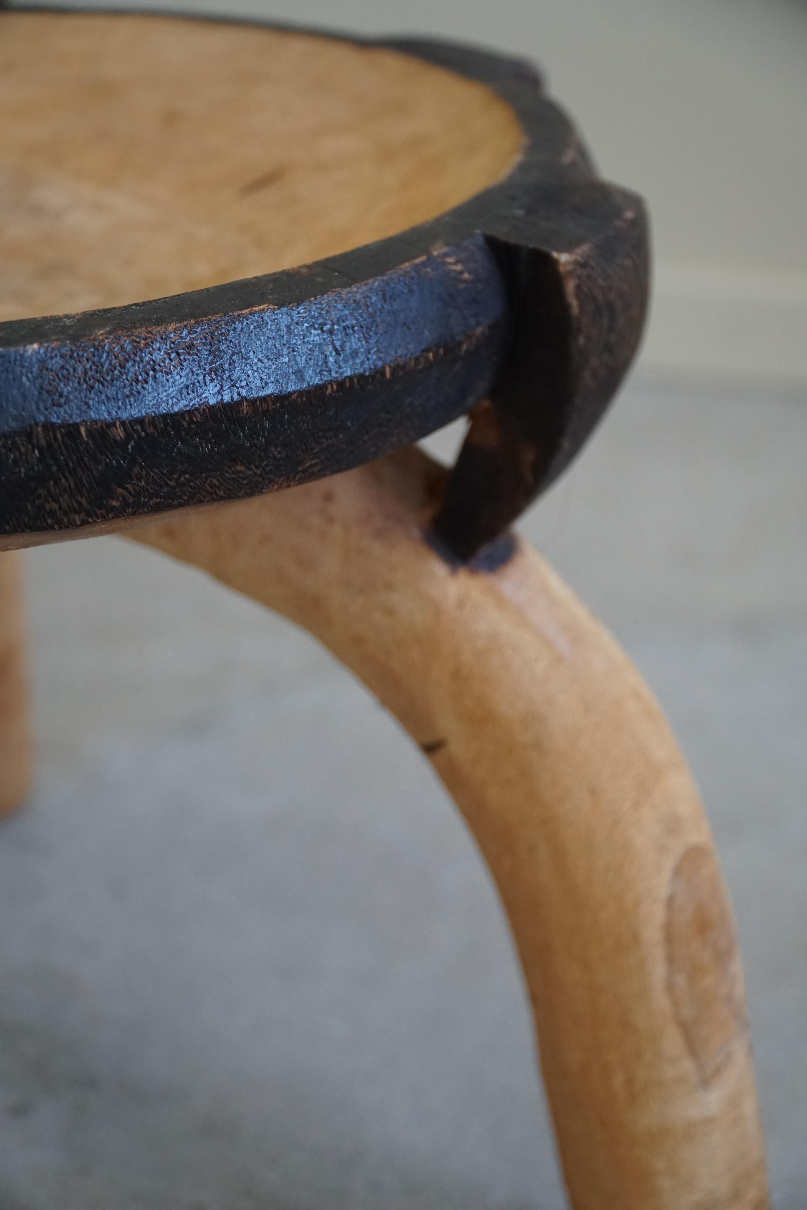 20th Century Wabi Sabi Tripod Stool / Side Table in Solid Wood, Scandinavia, 1950s For Sale