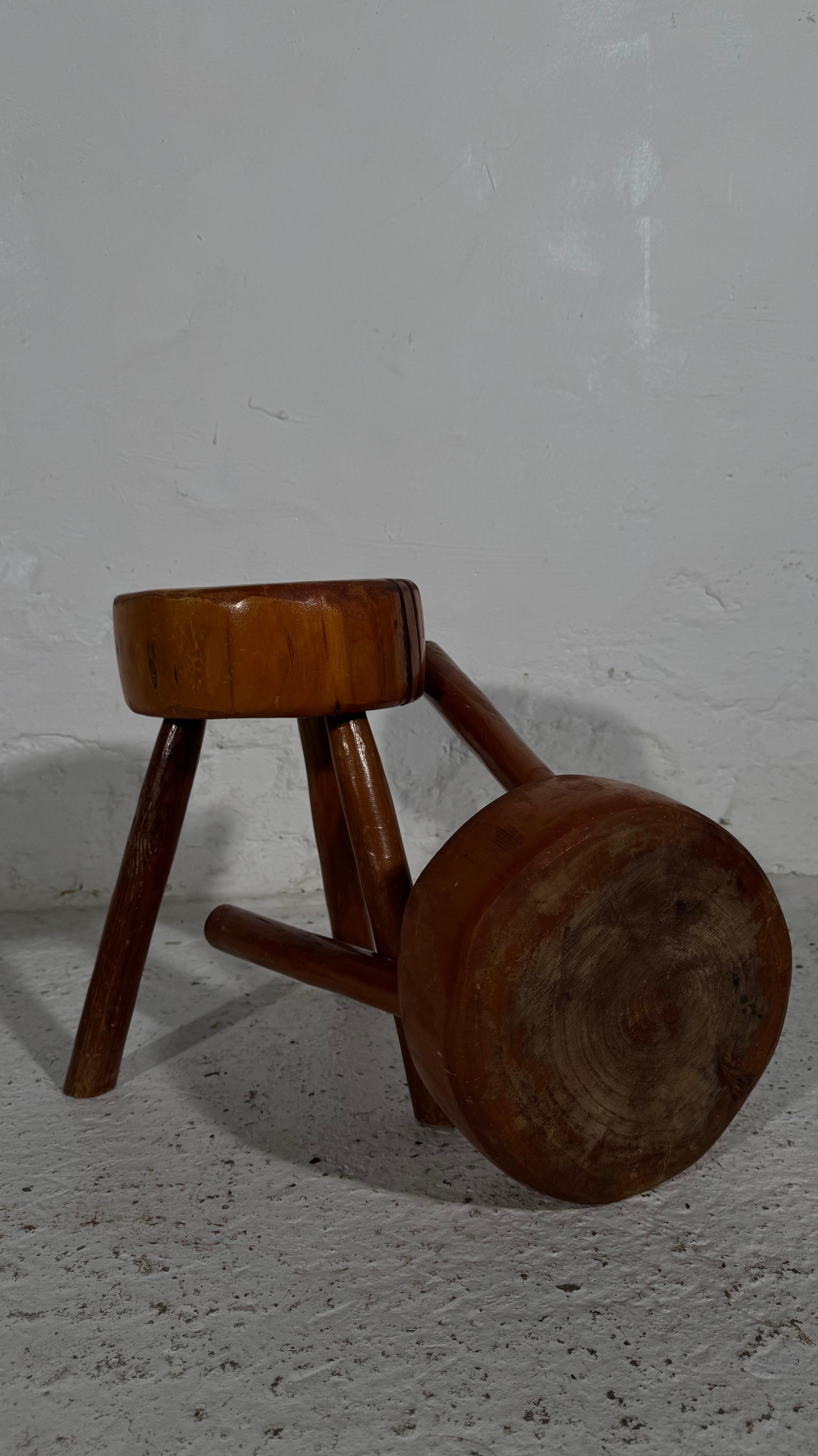 French Wabi Sabi tripod stools, France 1960s, Set Of Two. For Sale
