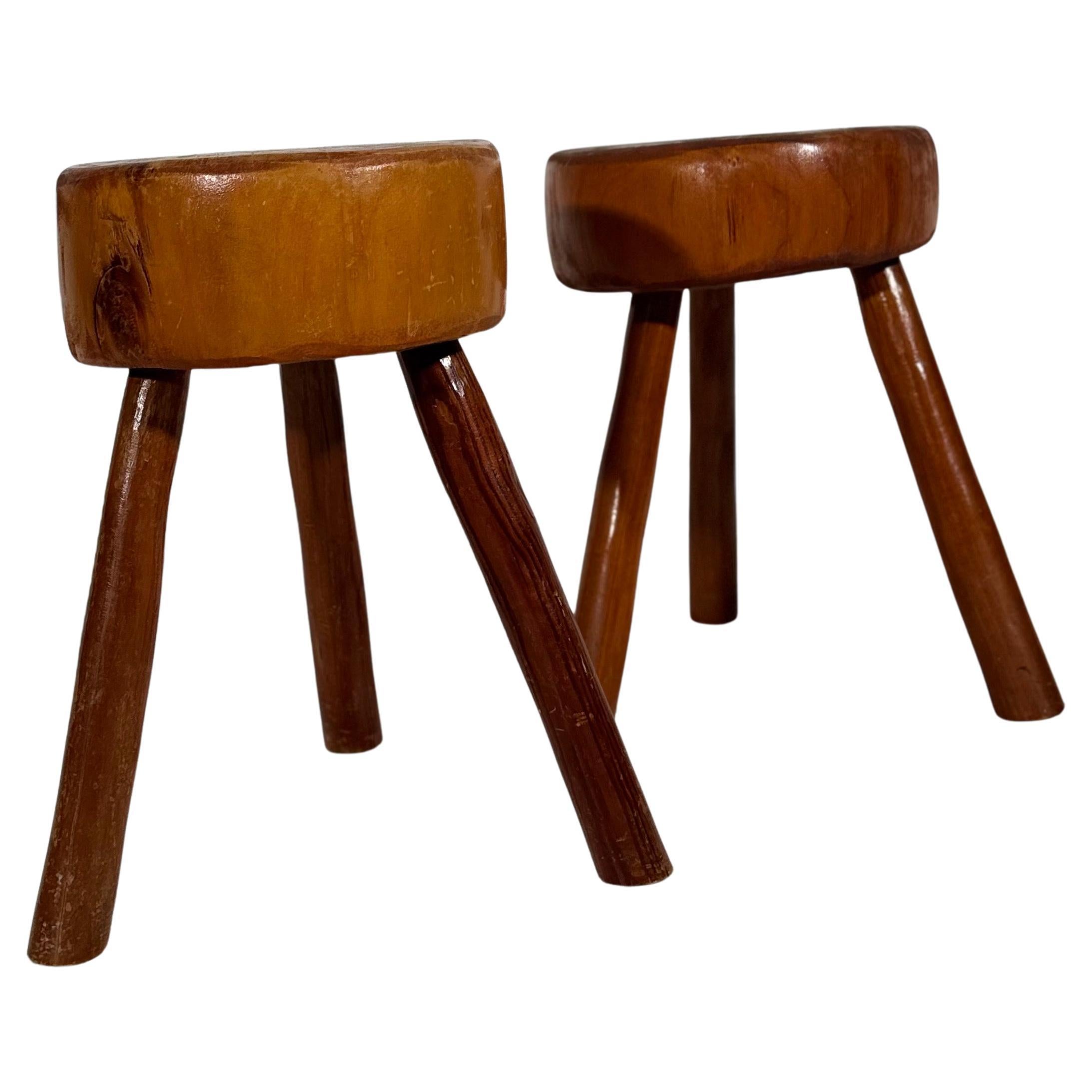 Wabi Sabi tripod stools, France 1960s, Set Of Two. For Sale