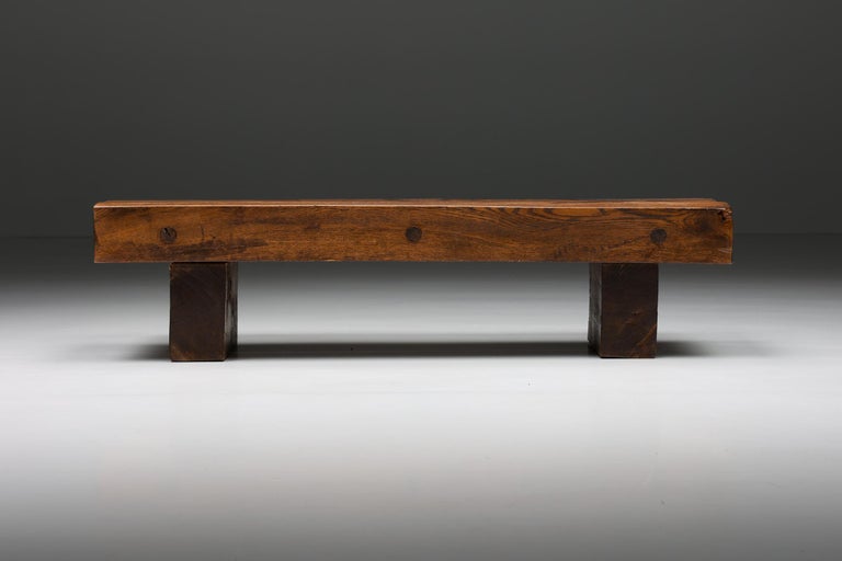 Mid-20th Century Wabi-Sabi Two-Legged Rectangular Coffee Table, Mid-Century Modern, 1940's For Sale
