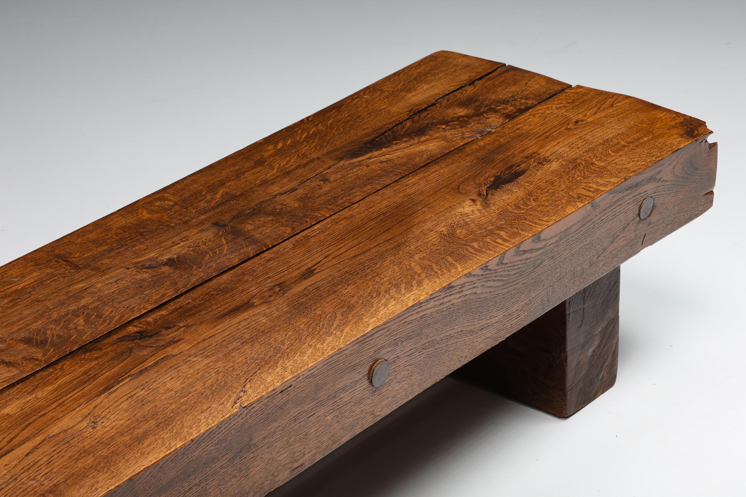 Wood Wabi-Sabi Two-Legged Rectangular Coffee Table, Mid-Century Modern, 1940's