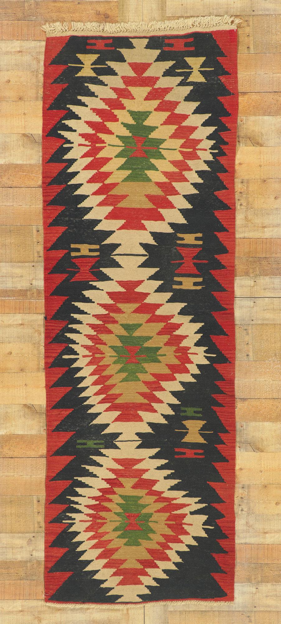 Vintage Shiraz Kilim Runner Rug, Wabi-Sabi Meets Southwest Style In Good Condition For Sale In Dallas, TX