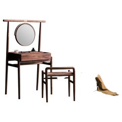 Wabi Sabi Walnut Dressing Stool - with Woven Seat