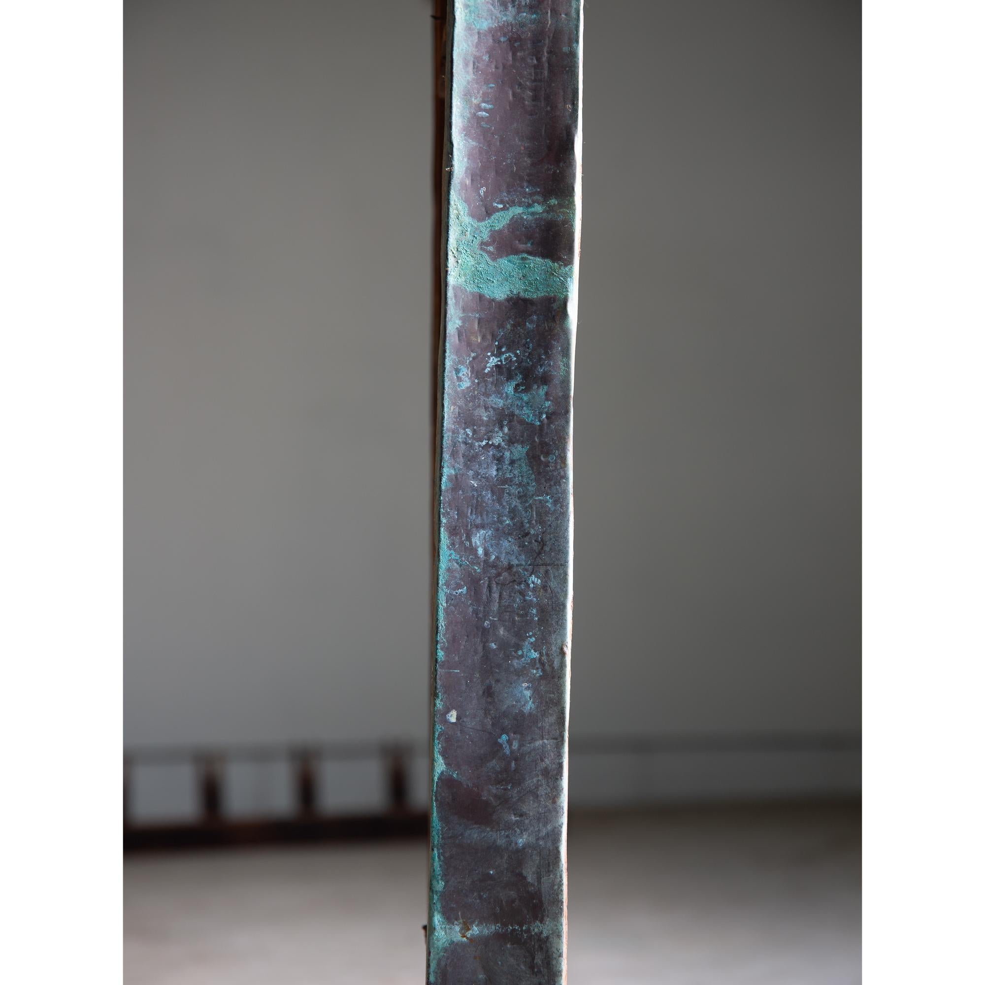 decoración de pared/armario vintage de madera oxidada y cobre patinado. pieza de arte wabi sabi en venta 4