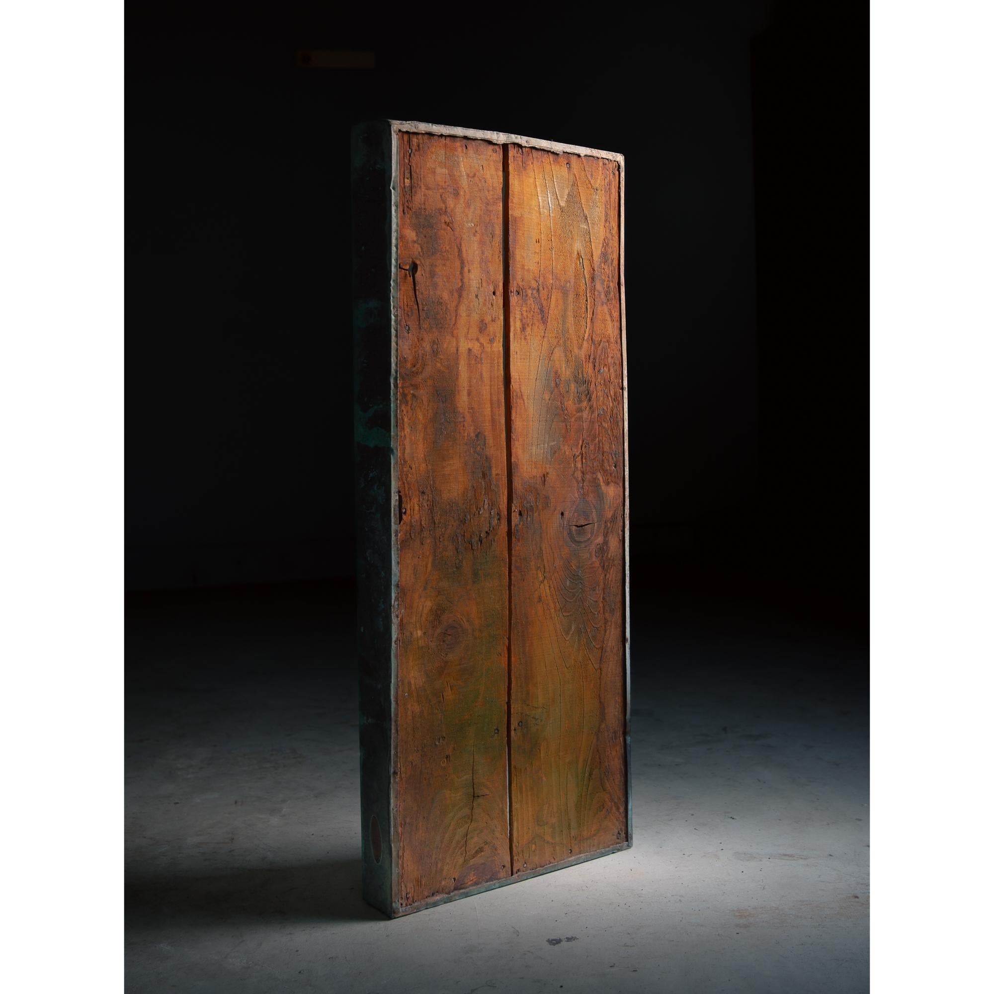 decoración de pared/armario vintage de madera oxidada y cobre patinado. pieza de arte wabi sabi Rústico en venta