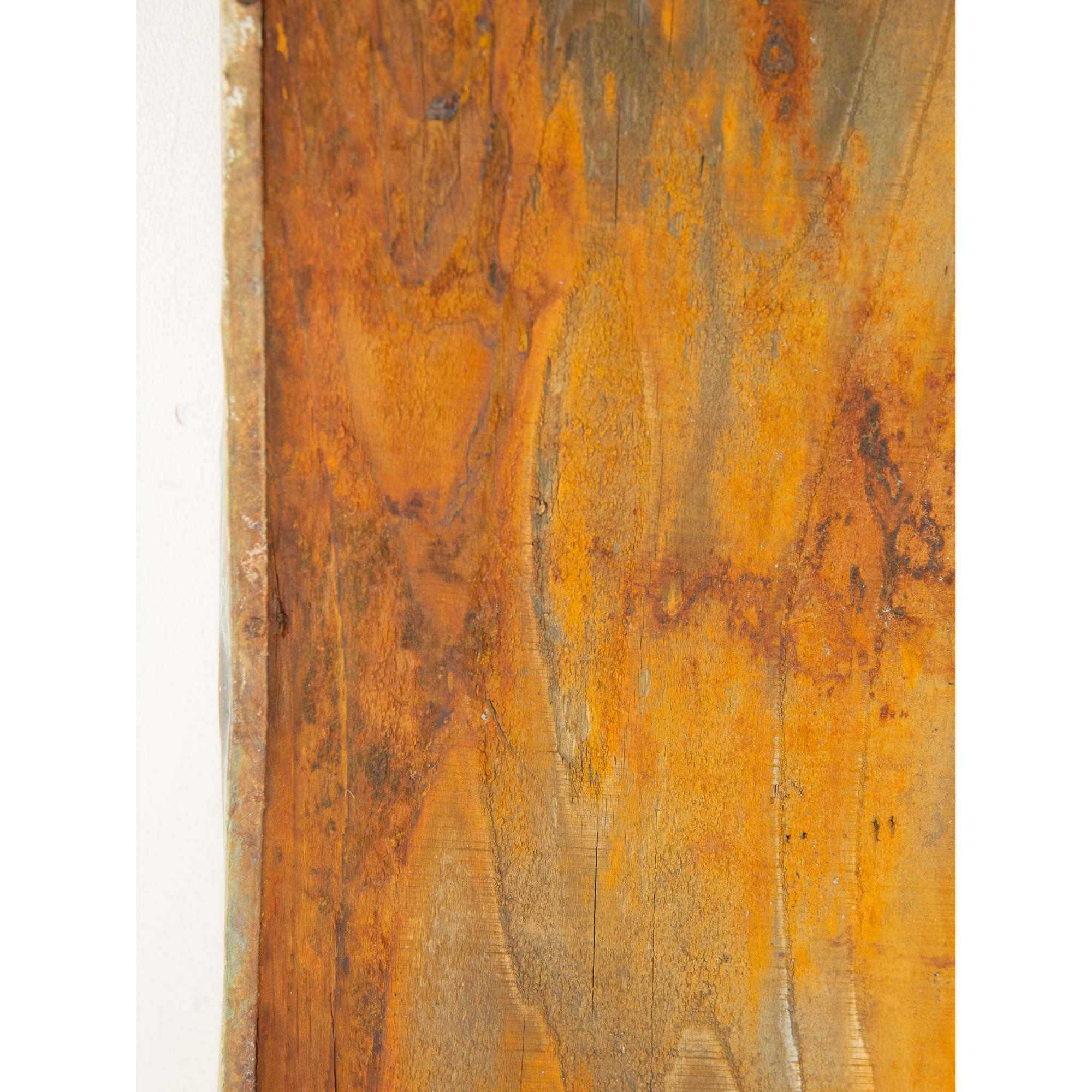 decoración de pared/armario vintage de madera oxidada y cobre patinado. pieza de arte wabi sabi siglo XX en venta