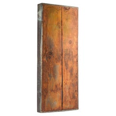 Vintage rusty wood & patinated copper wall decor / cabinet. wabi sabi art piece