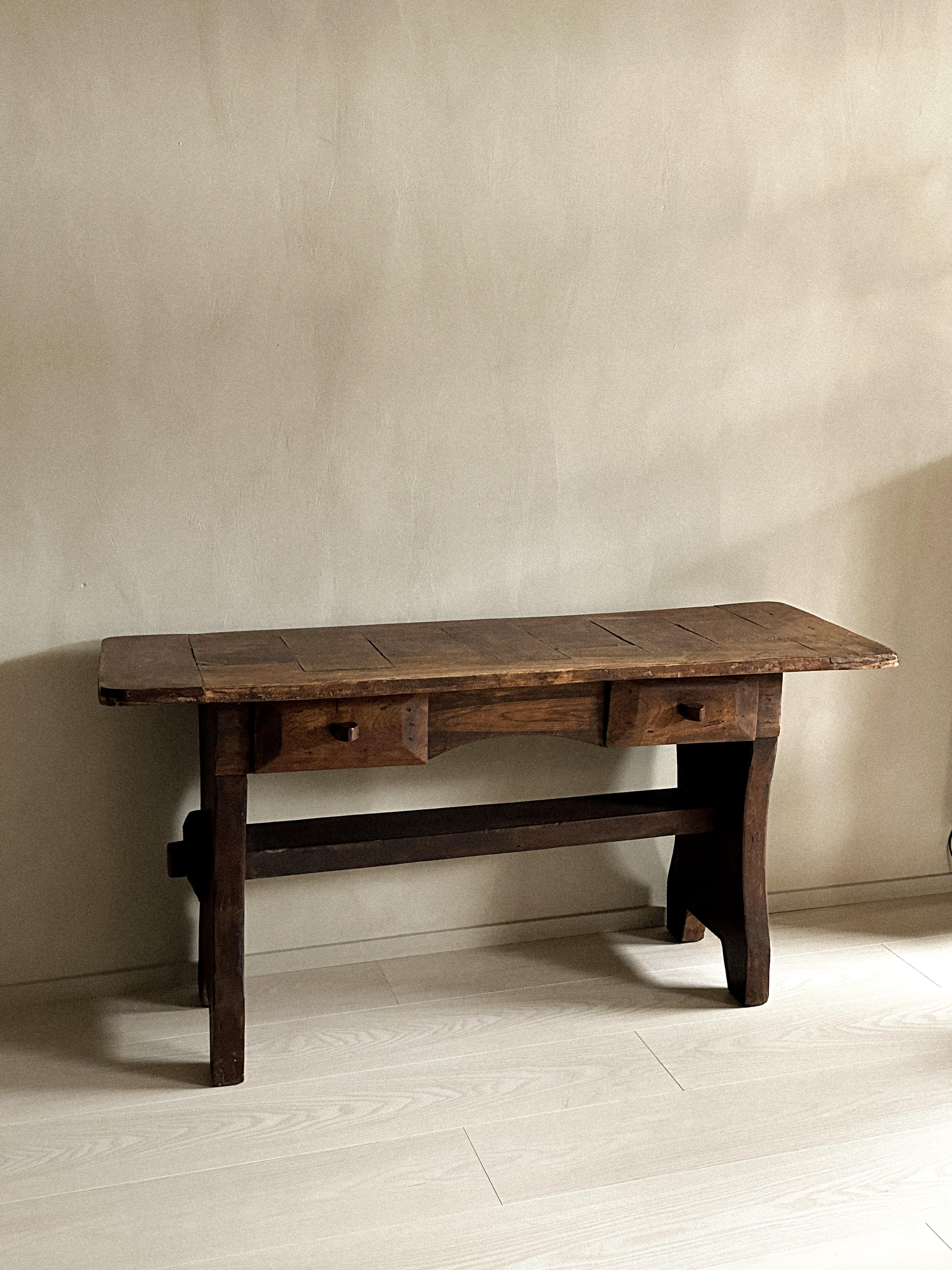 Hand-Crafted Wabi Sabi Wooden Console, Anonymous, Spain, early 1900s