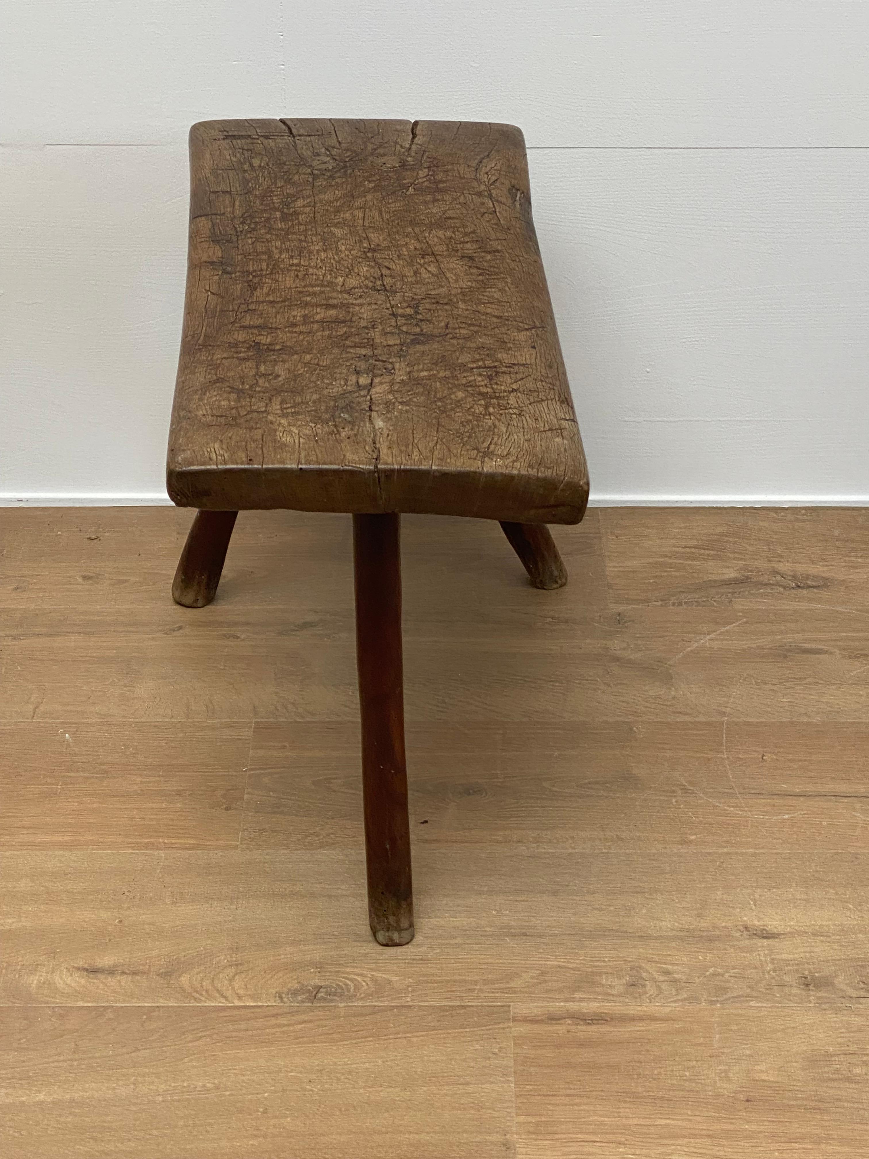 Patinated Wabi Sabi Wooden Footstool, Tabouret from Spain