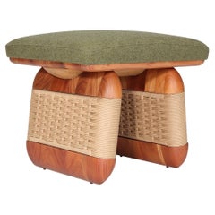 Wabi Stool in Solid Wood with Oak Accents and Handwoven Danish Cord