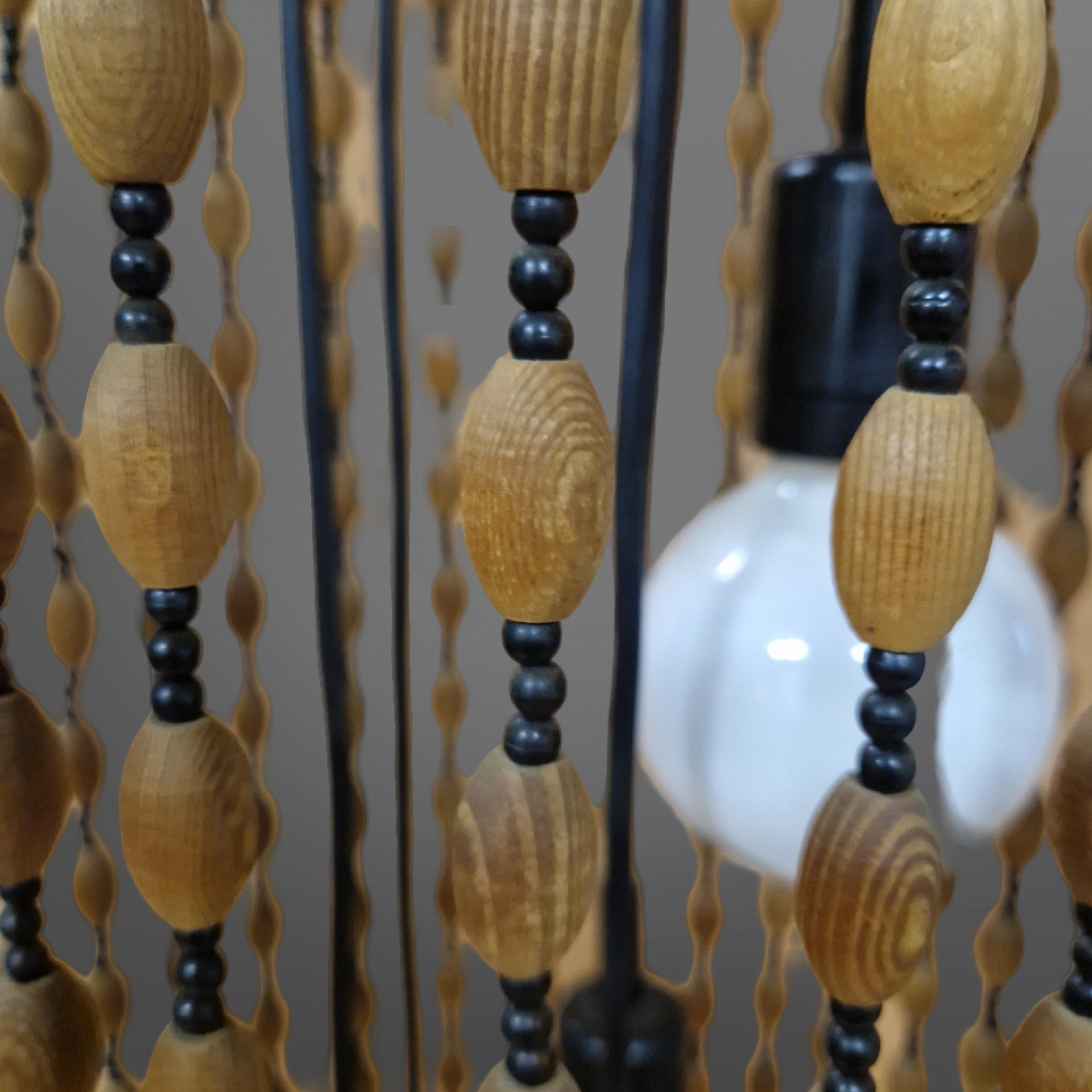 Wabi Sabi wooden bead hanging lamp by Temde, Switzerland 1960s 2