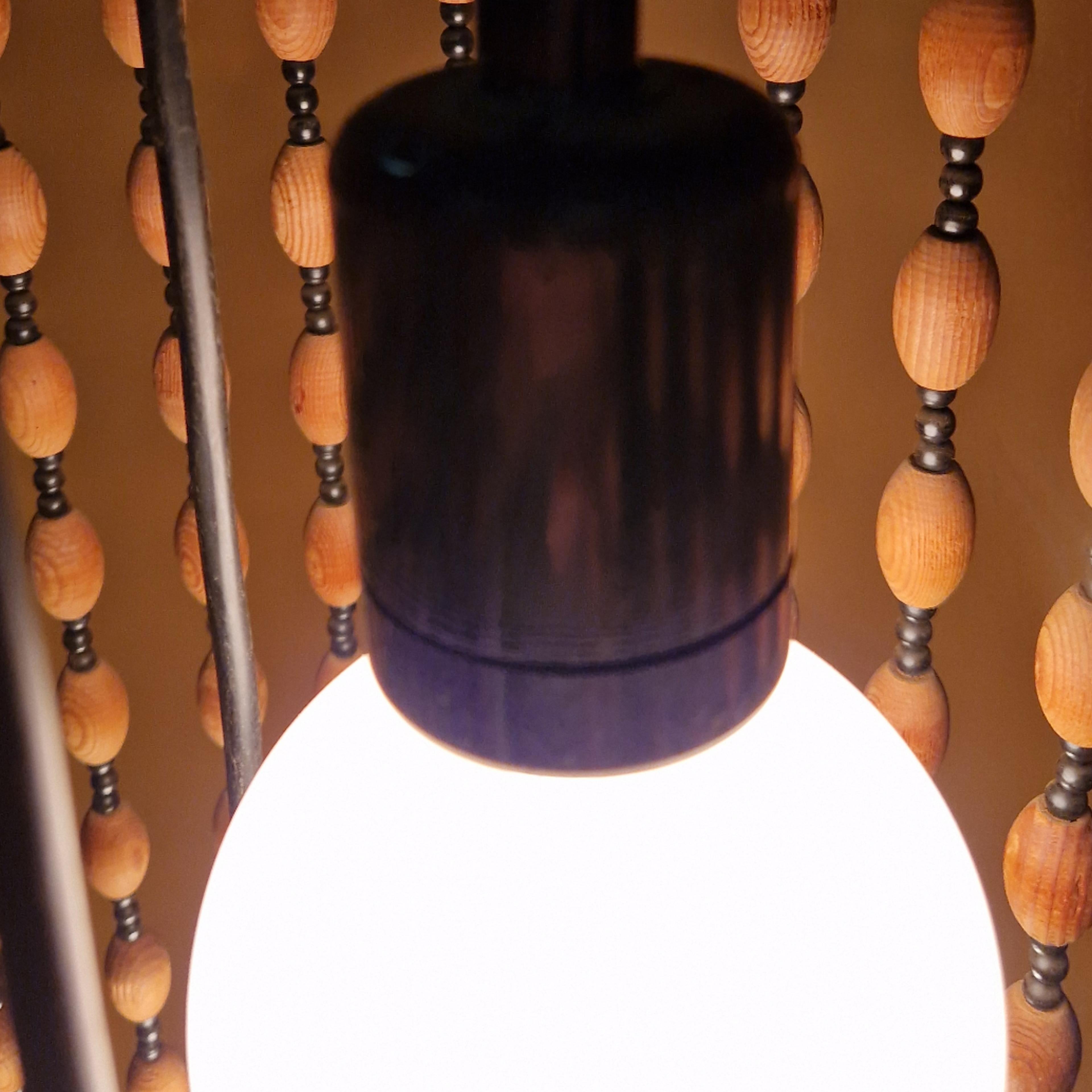 Wabi Sabi wooden bead hanging lamp by Temde, Switzerland 1960s In Good Condition In ECHT, NL