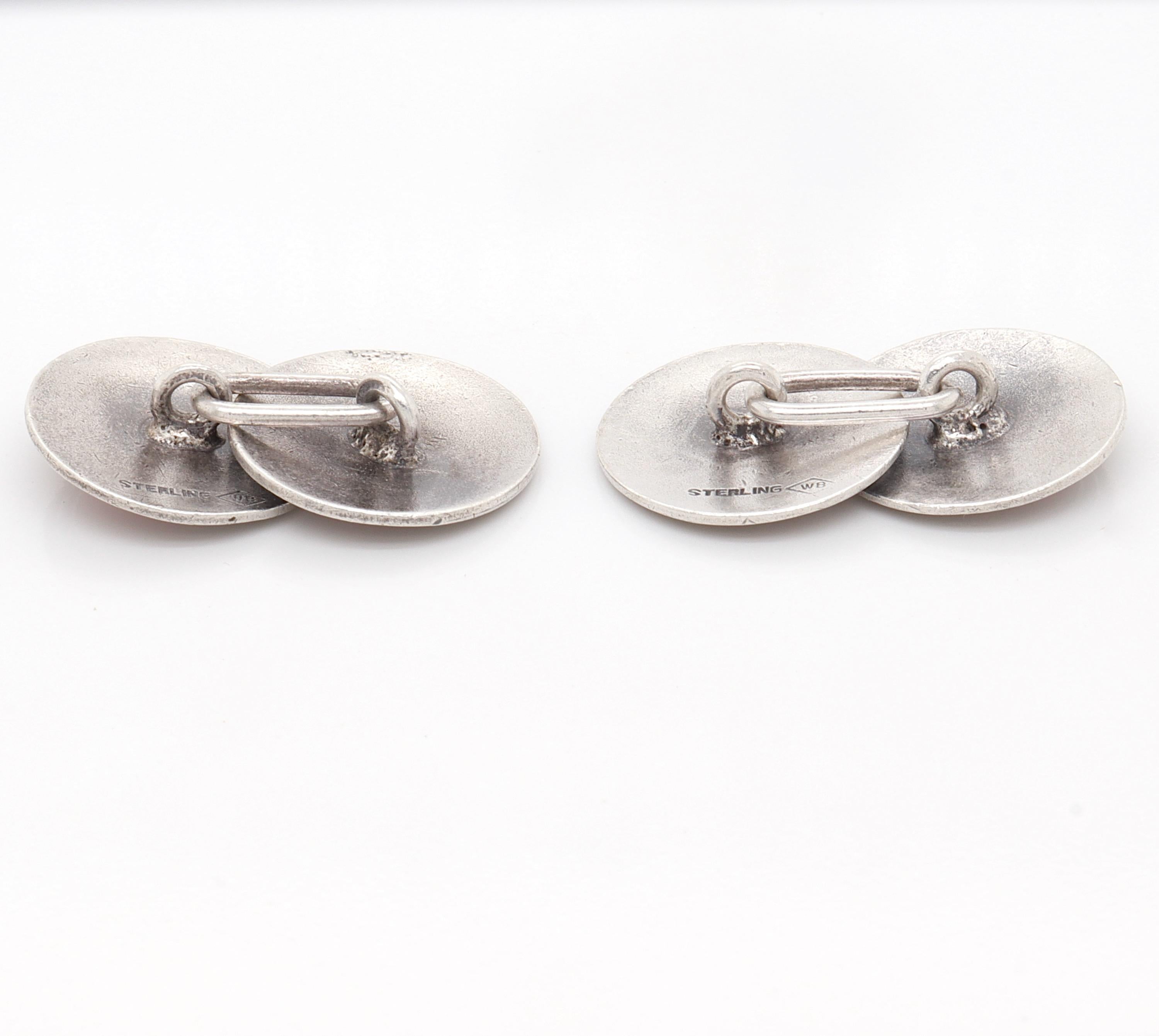 Wachenheimer Bros. Boutons de manchette Art dco amricain en argent sterling et mail guilloch en vente 5