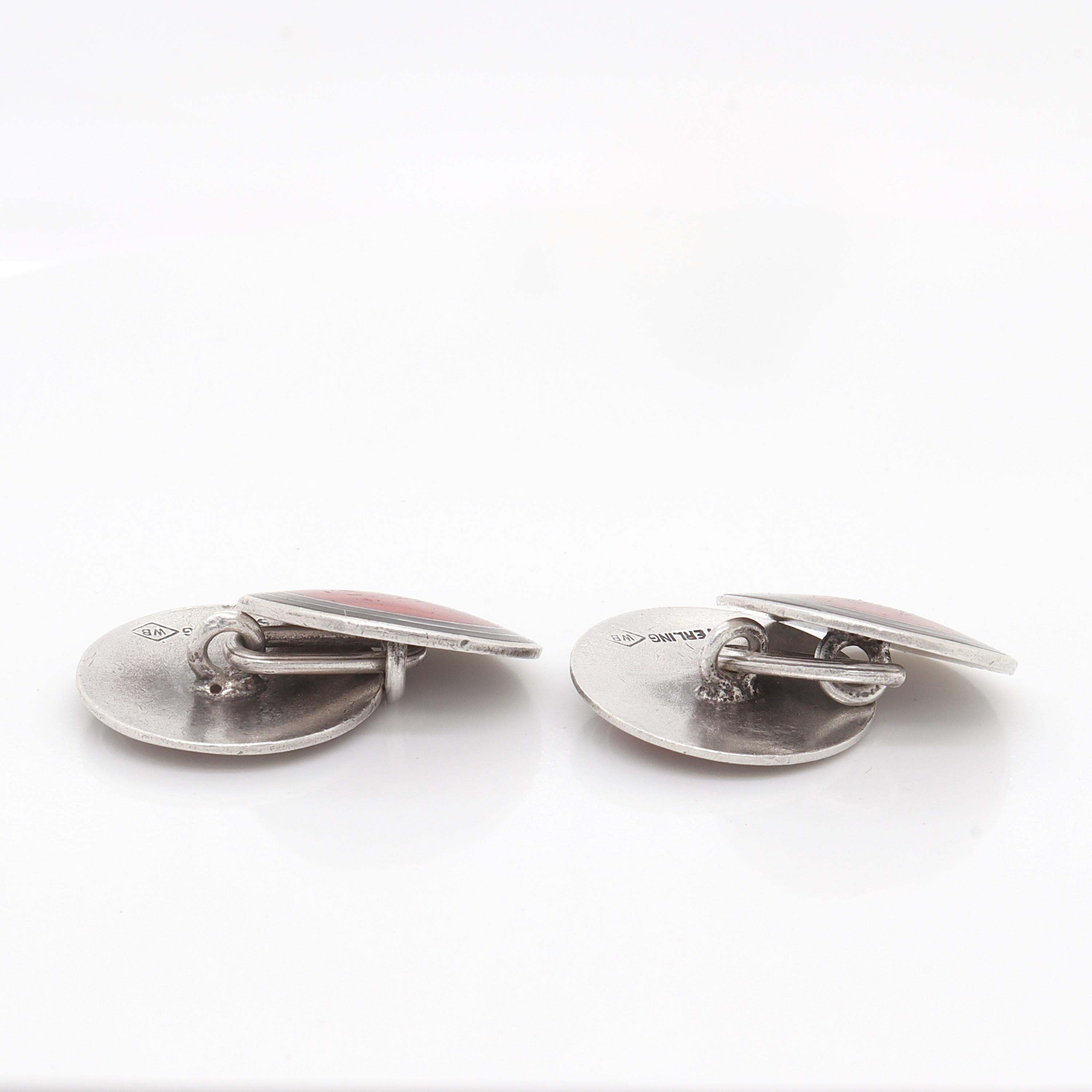 Wachenheimer Bros. Boutons de manchette Art dco amricain en argent sterling et mail guilloch en vente 2