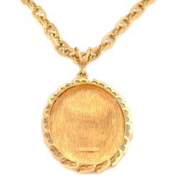 Wachler Signed 18k Yellow Gold Embossed Woman Cameo Oval Pendant Necklace