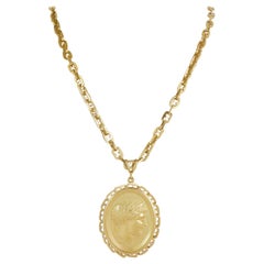 Wachler Signed 18k Yellow Gold Embossed Woman Cameo Oval Pendant Necklace