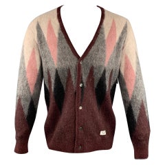 wacko maria cardigan WACKO MARIA Size M Multi-Color Print Mohair Blend Buttoned Cardigan Sweater