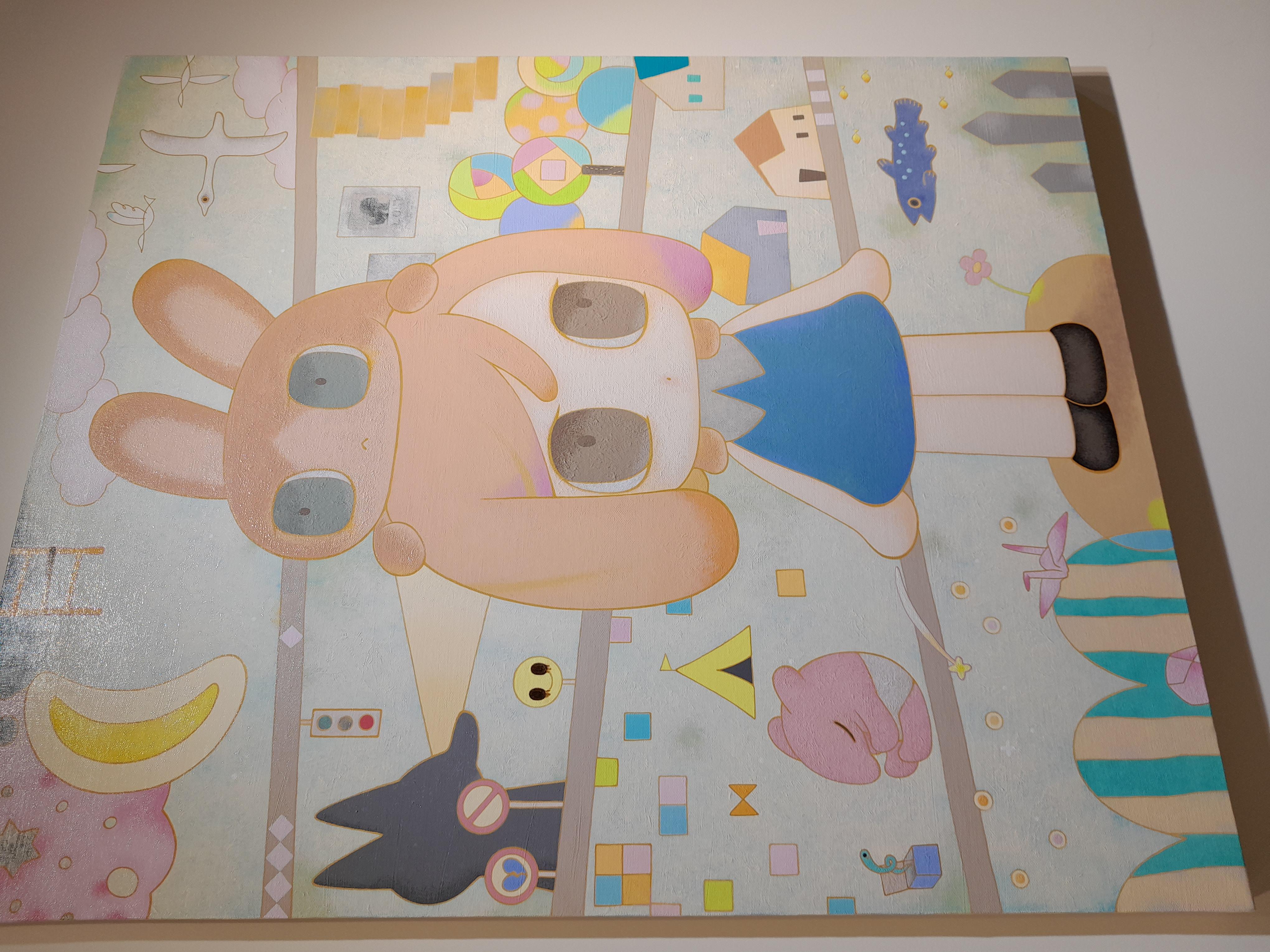 This is original work by Wada Chizu ( Japanese ) 
acrylic on canvas  

Chizu Wada’s artistic practice is centered on engaging with the viewer’s perception to unveil the deceptive nature of cute image and exploring the idea of pursuing the utopia,