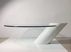 Cantilevered Glass White " Zephyr" Cocktail Table by Wade Beam for Brueton