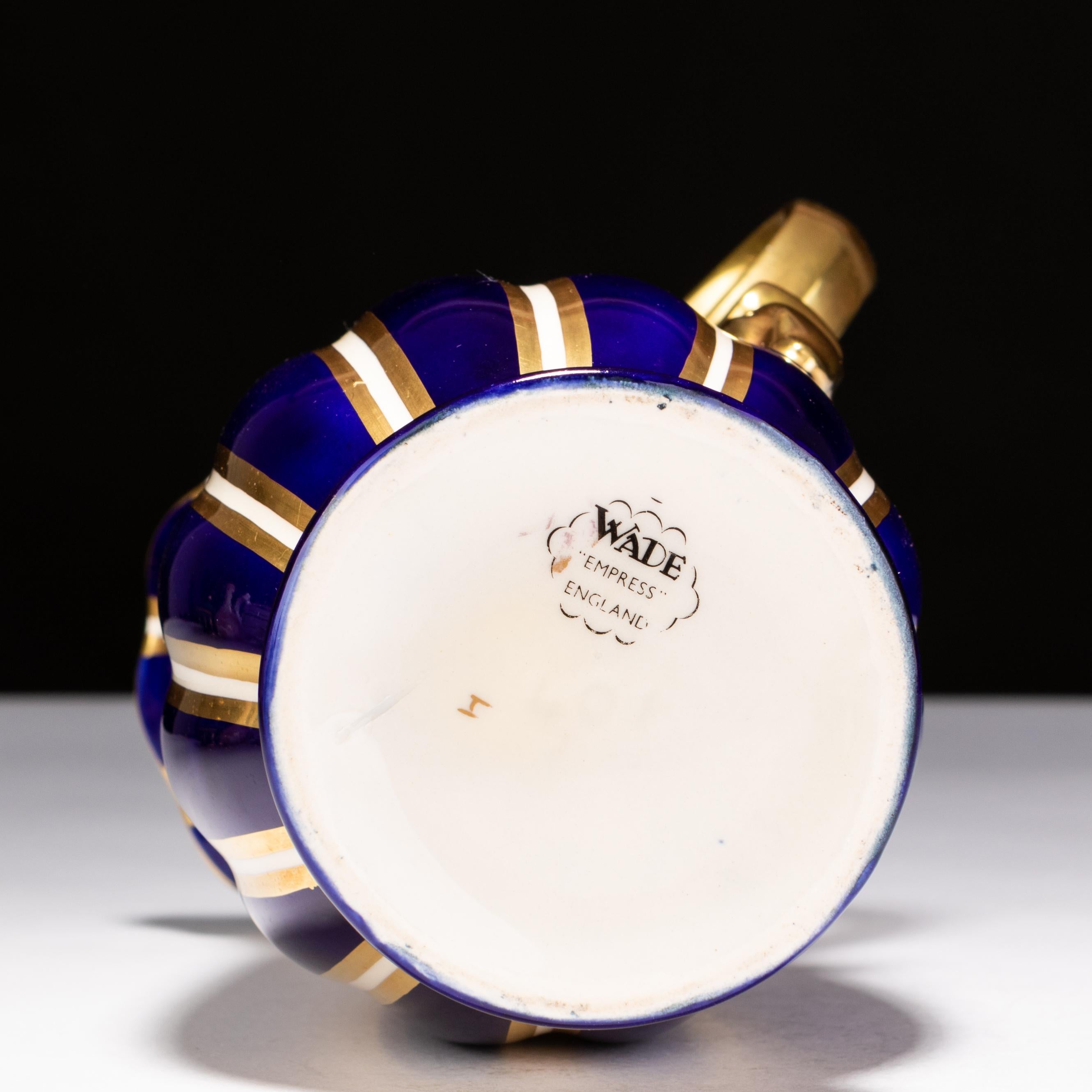 20th Century Wade Empress Cobalt 24KT Gold Porcelain Pitcher Jug  For Sale