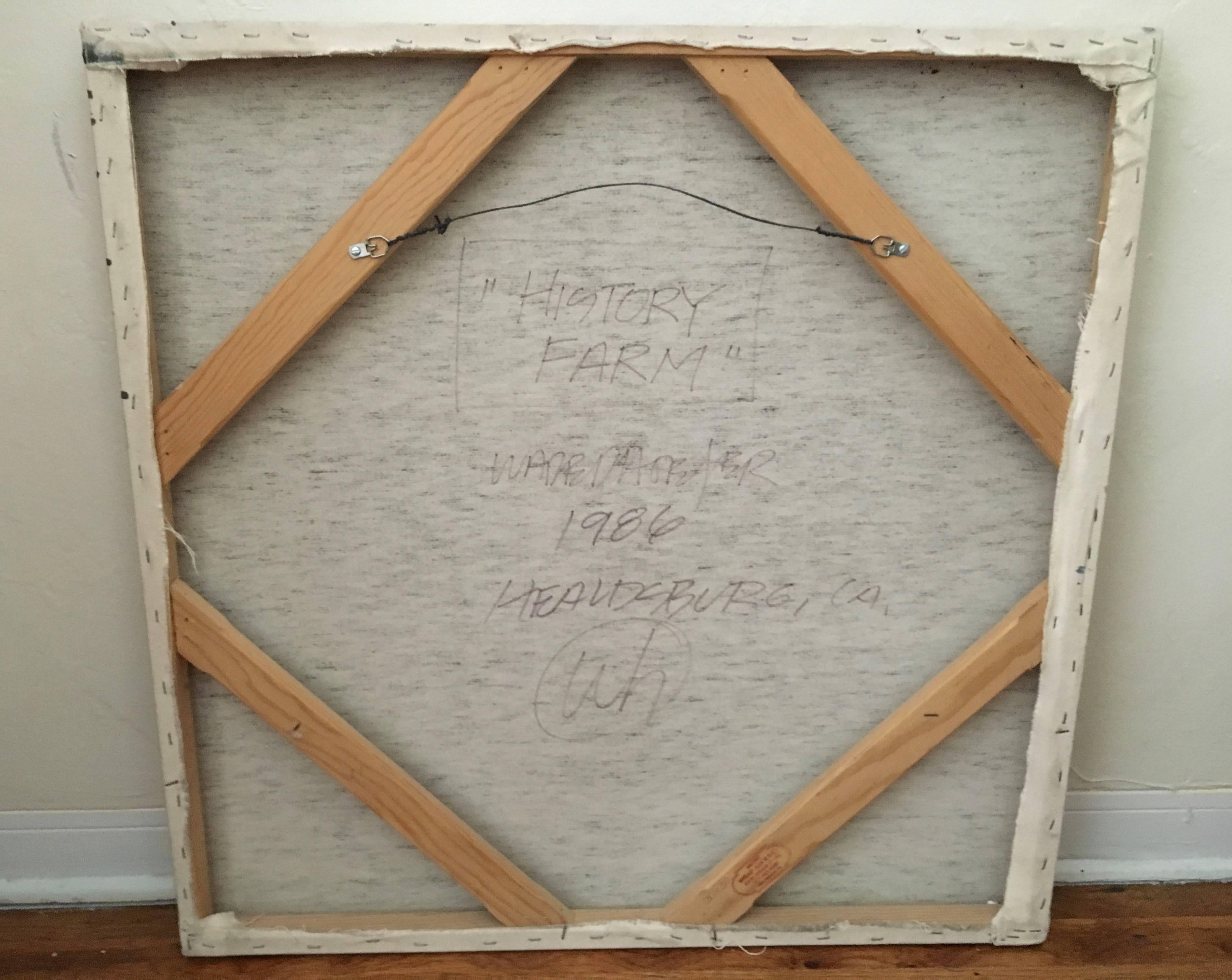 History Farm, Kalifornien Modernist Ölgemälde (Braun), Still-Life Painting, von Wade Hoefer