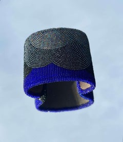 Wade Patton, beaded cuff, bracelet, Lakota, Clouds, #13 Czech bead, contemporary