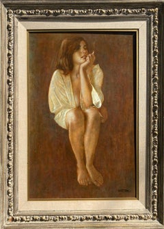 "Cigarette" - Framed Midcentury Woman Portrait