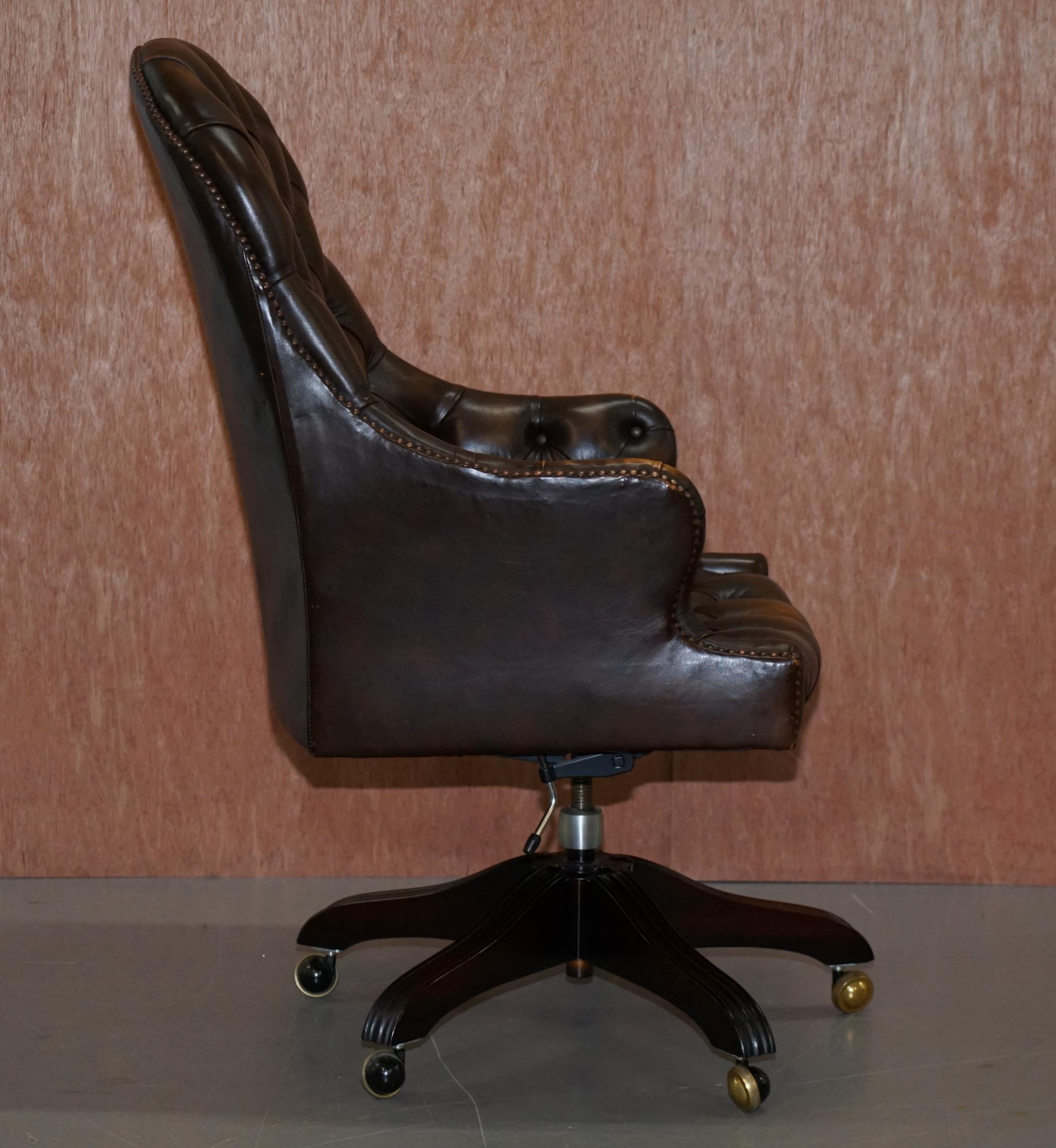 Wade Upholstery Vintage Brown Leather Chesterfield Captains Directors Chair 2