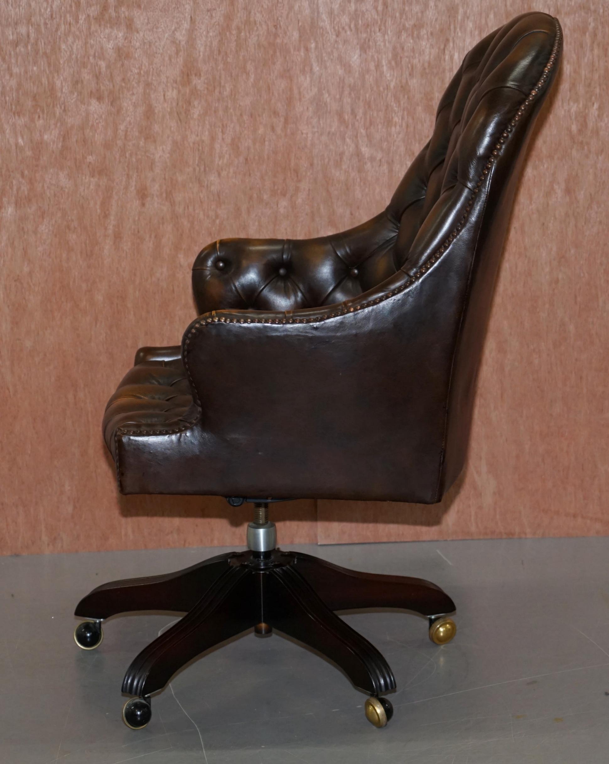 Wade Upholstery Vintage Brown Leather Chesterfield Captains Directors Chair 7