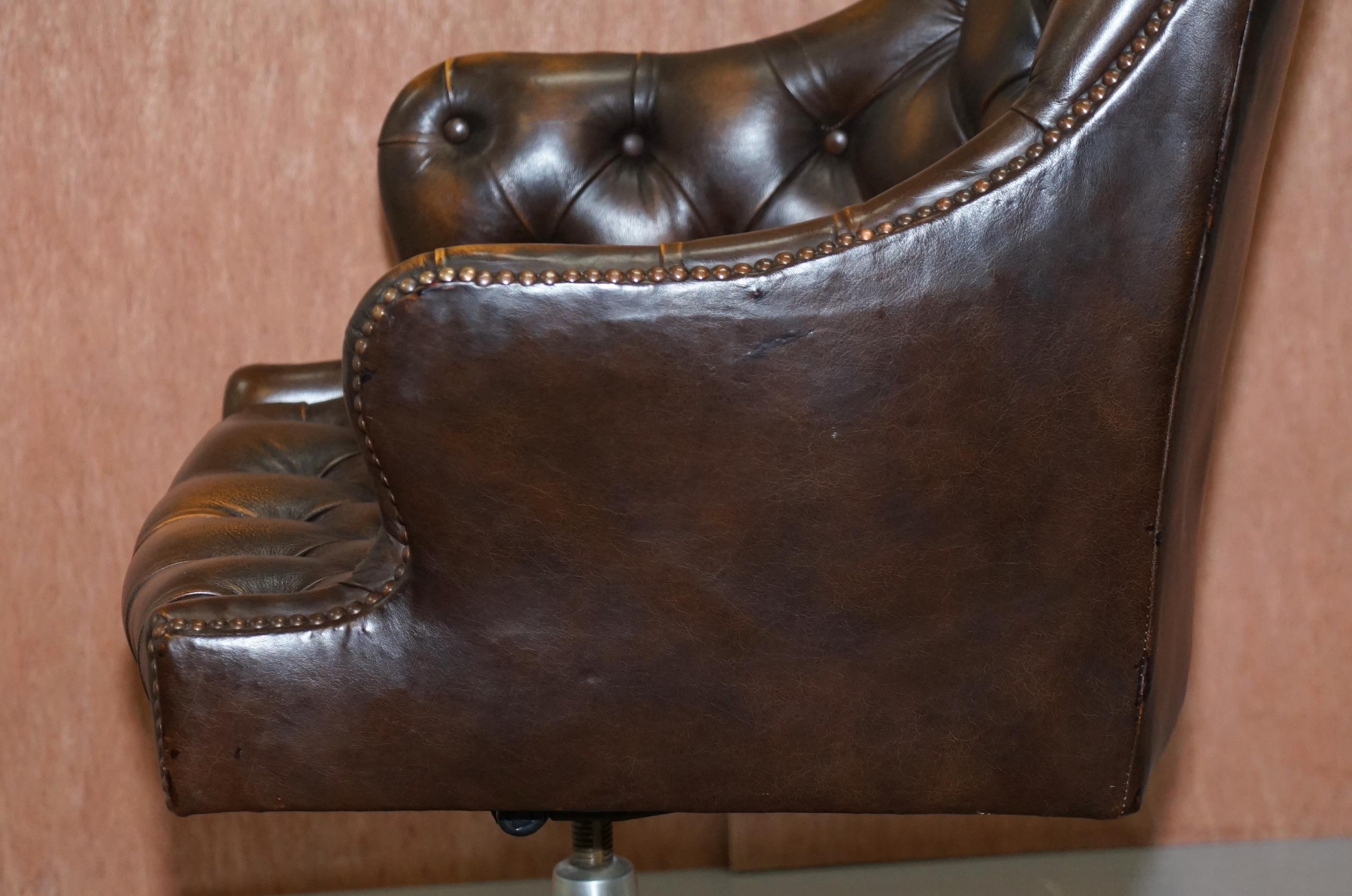 Wade Upholstery Vintage Brown Leather Chesterfield Captains Directors Chair 8