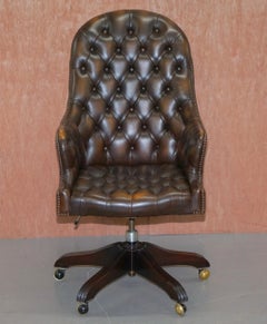 Wade Upholstery Vintage Brown Leather Chesterfield Captains Directors Chair