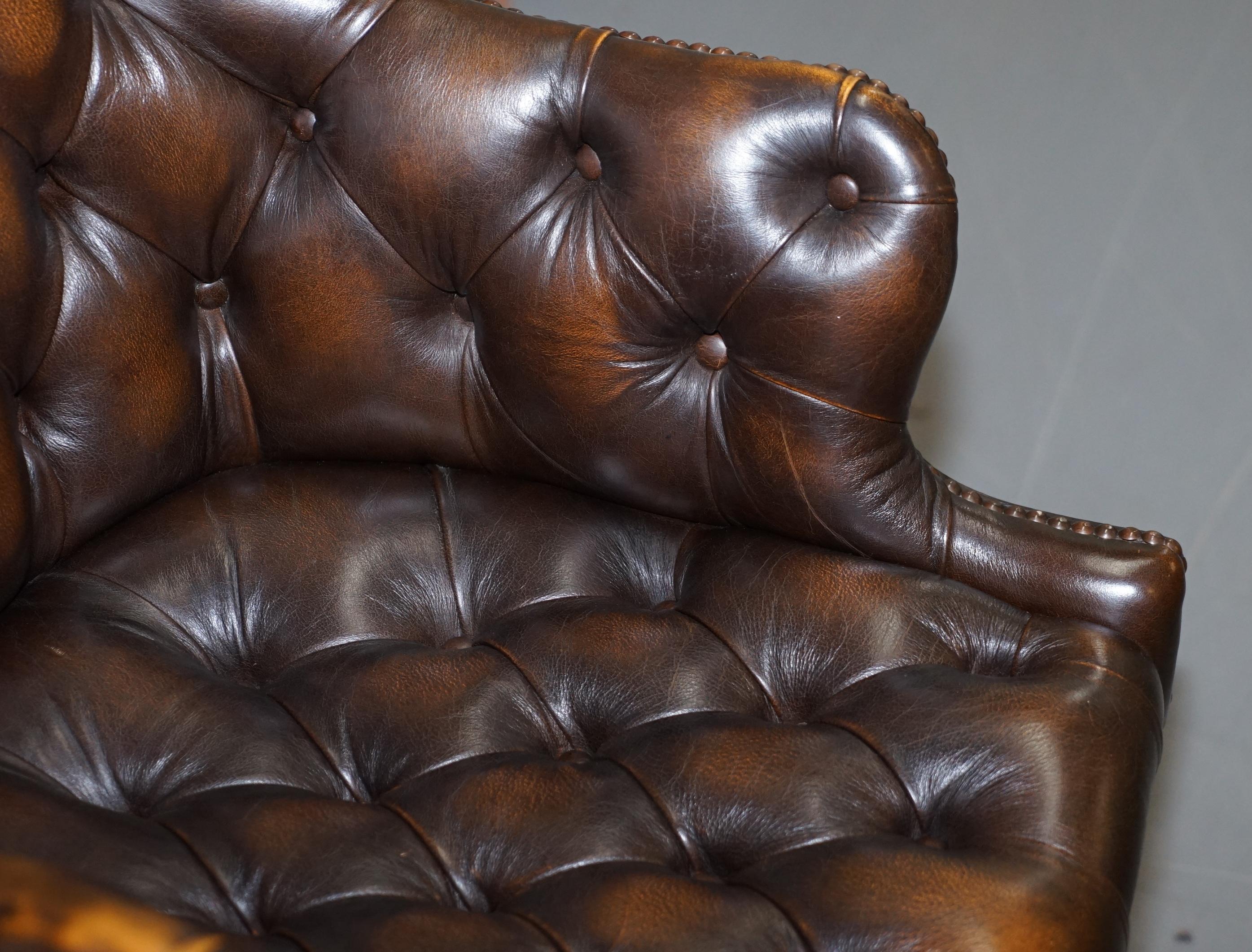 Hand-Crafted Wade Upholstery Vintage Brown Leather Chesterfield Captains Directors Chair