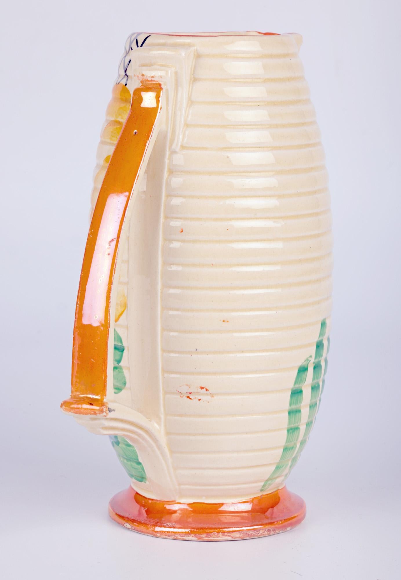 Wadeheath Art Deco Floral Painted Pottery Jug For Sale 5
