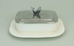 Waechtersbach wmf FISH JAR bocal à sardines en céramique et métal argenté 1930s 40s