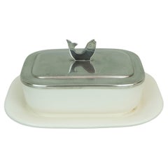 Vintage waechtersbach wmf FISH JAR sardine jar ceramic and silver-plated metal 1930s 40s