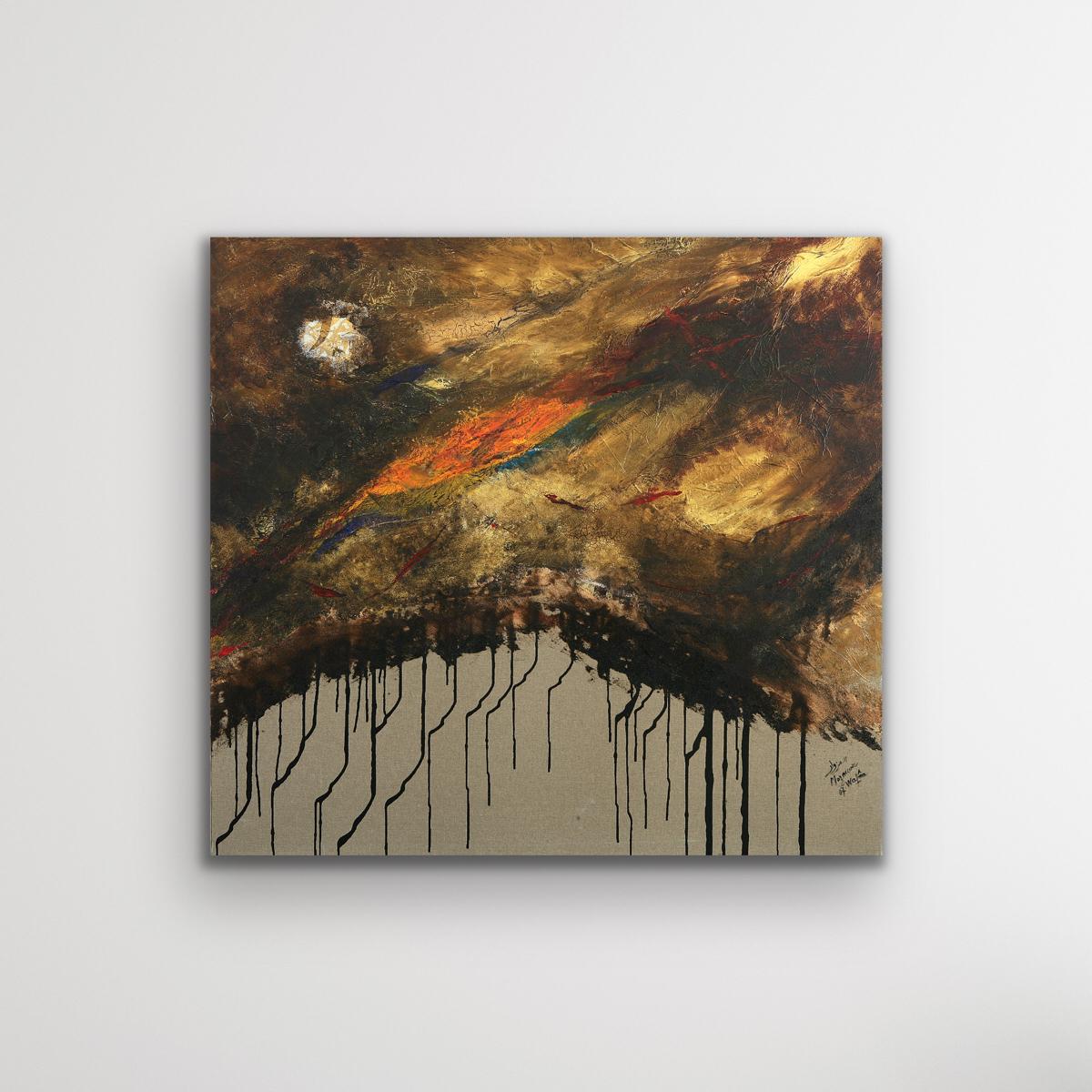 Dawn at Merzouga (L'Aurore a Merzouga) - Peinture à l'huile de paysage abstrait - Painting de Wafaa Mezouar