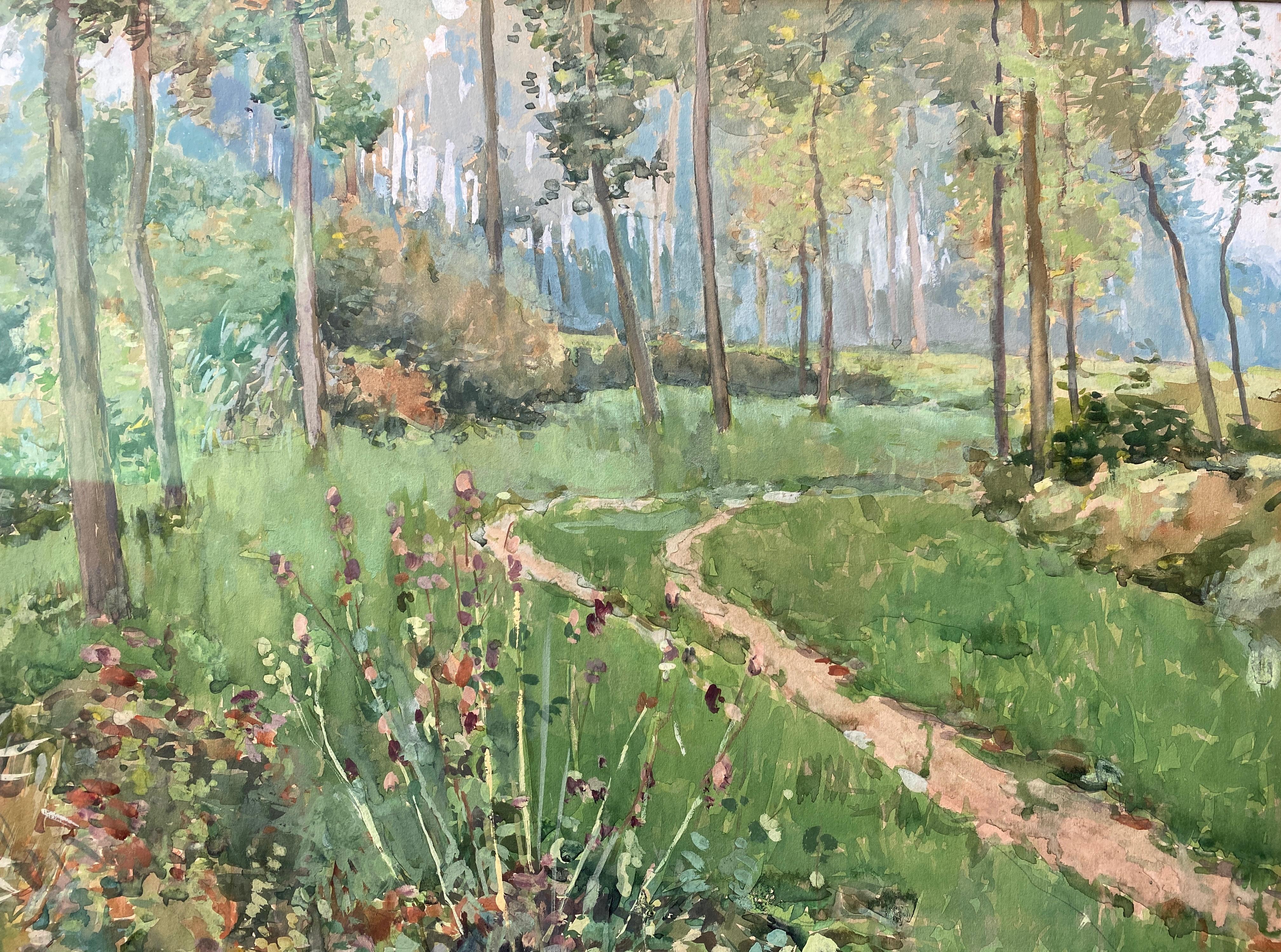Victor Wagemaekers, Bruxelles 1876 - 1953, Une route à travers une forêt, techniques mixtes en vente 2
